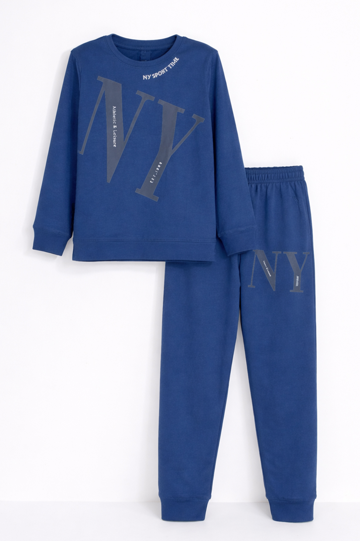 Erkek Çocuk Garson Boy Manşetli Pamuk Penye Pijama Takımı 4104 İndigo01