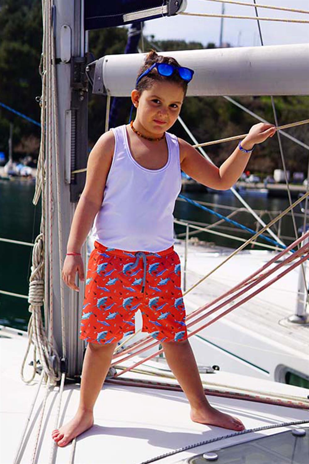 Erkek Çocuk Havuz Deniz Şort Köpek Balığı 1043 Kırmızı
