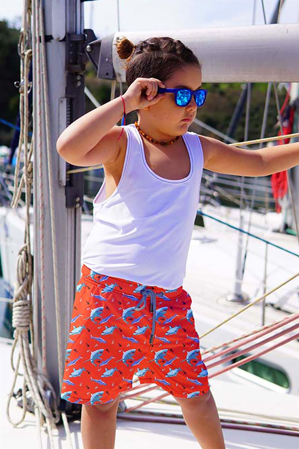 Erkek Çocuk Havuz Deniz Şort Köpek Balığı 1043 Kırmızı