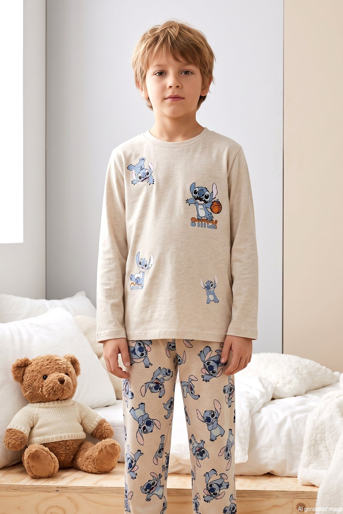 Erkek Çocuk Kısa Kol Penye Pijama Takımı 4301 Bej02