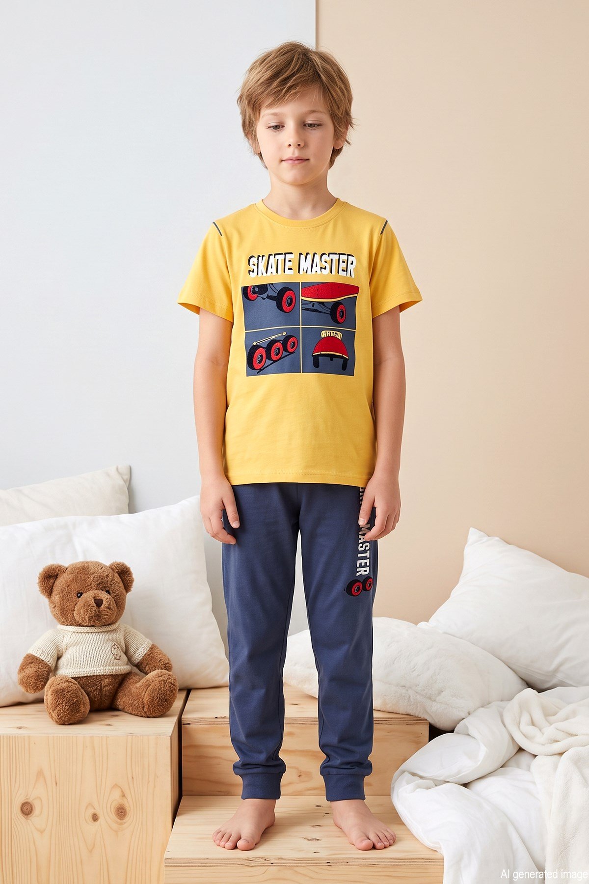 Erkek Çocuk Kısa Kol Penye Pijama Takımı 4269 Sarı