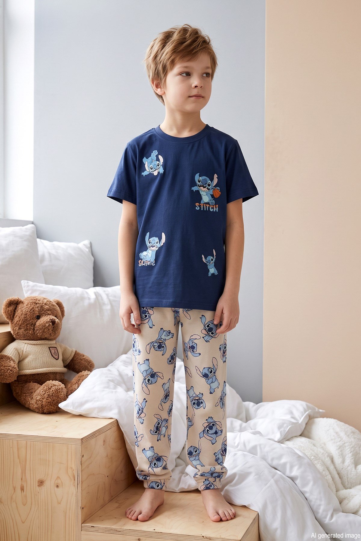 Erkek Çocuk Kısa Kol Penye Pijama Takımı 4301 Lacivert01