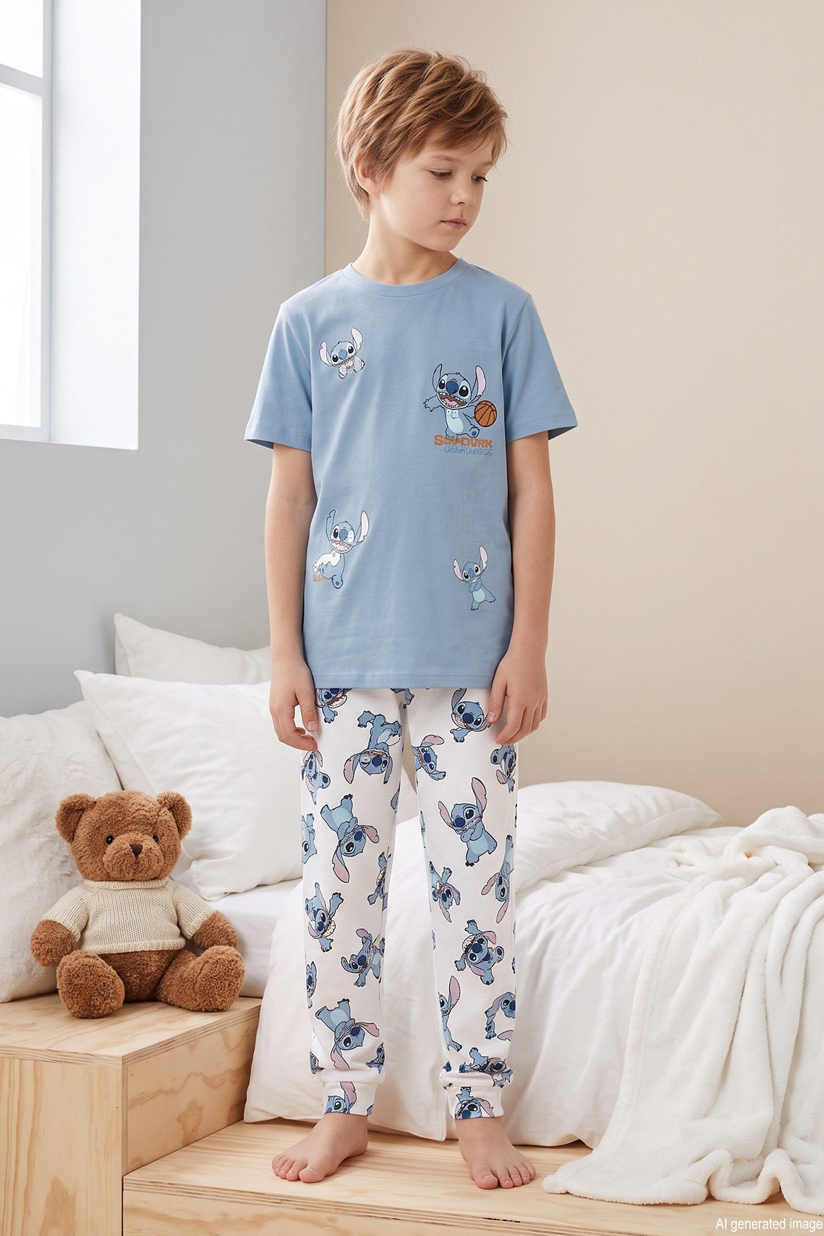 Erkek Çocuk Kısa Kol Penye Pijama Takımı 4301 Buz Mavi