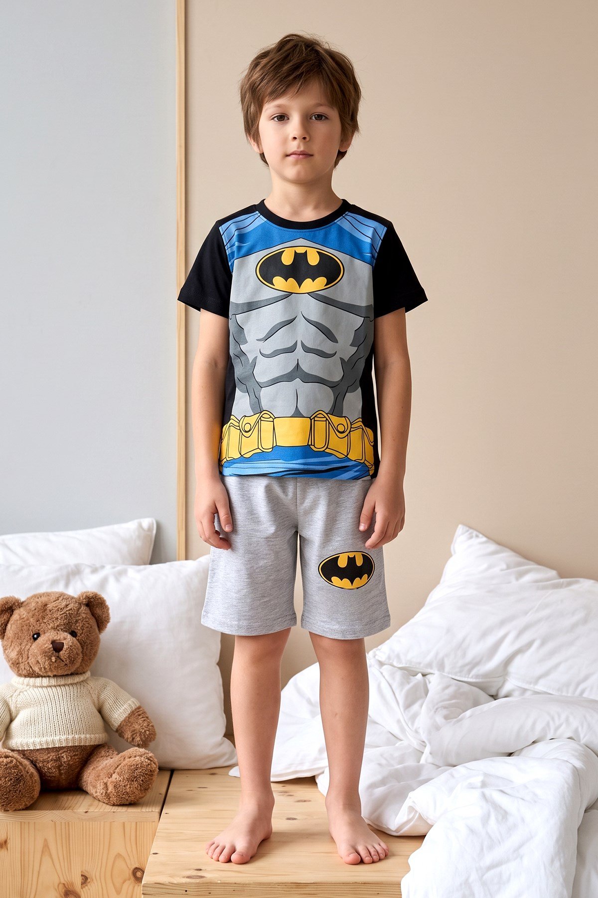 Erkek Çocuk Kısa Kol Penye Pijama Takımı 3986 Gri