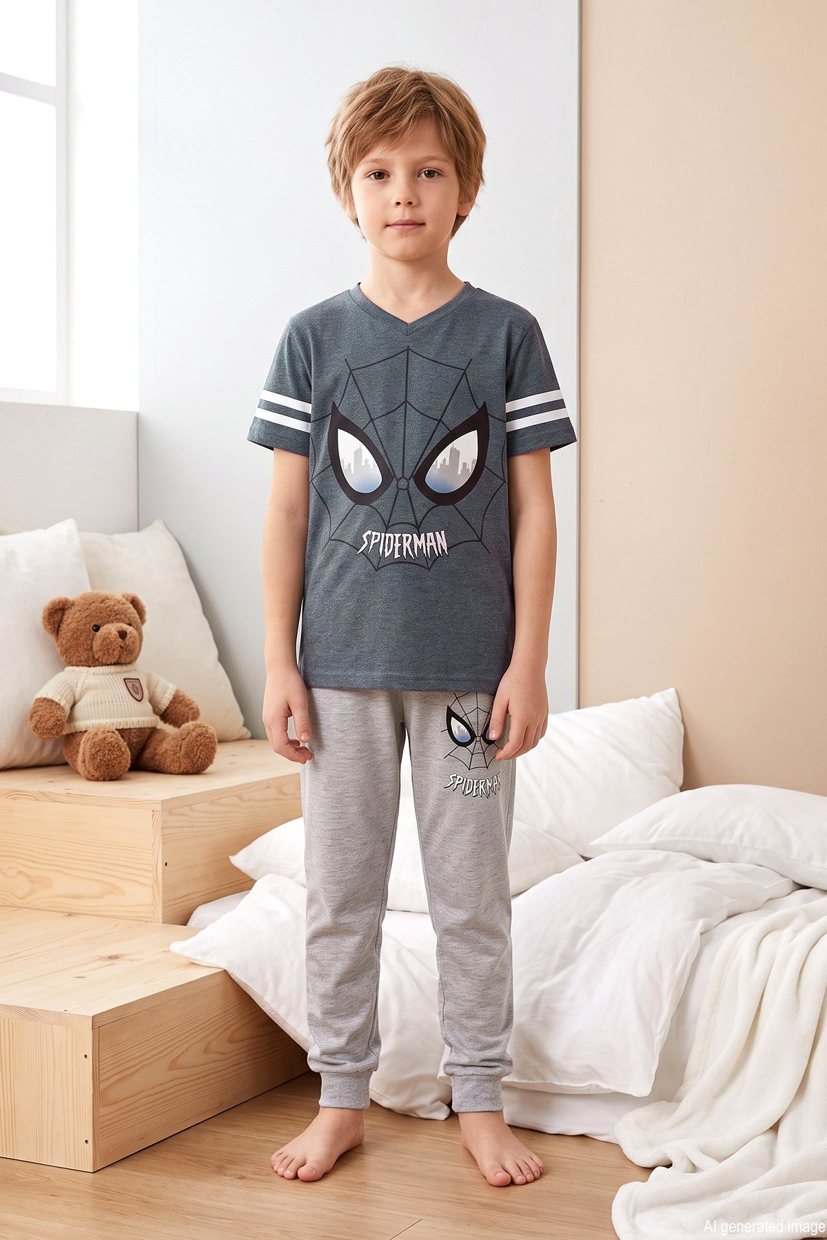 Erkek Çocuk Kısa Kol Şortlu Penye Pijama Takımı 4305 İndigo