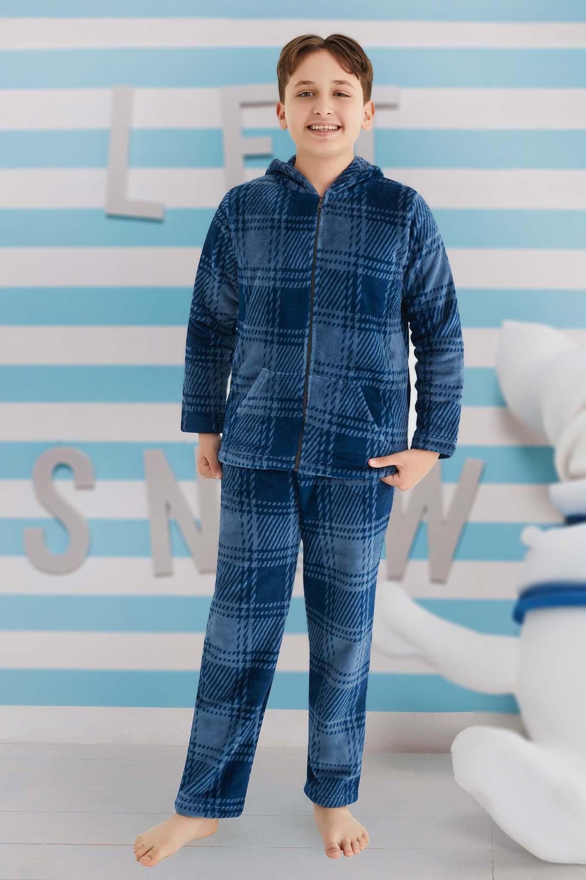 Erkek Çocuk Polar Pijama Takımı 240524 Mavi