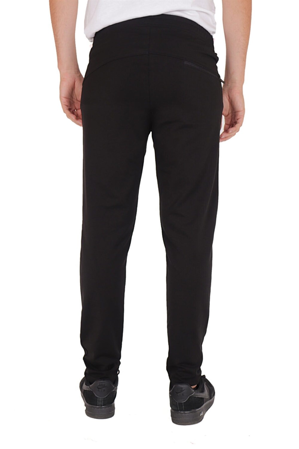 Erkek Eşofman altı petek doku şeritli 3 fermuarlı M9701 Siyah