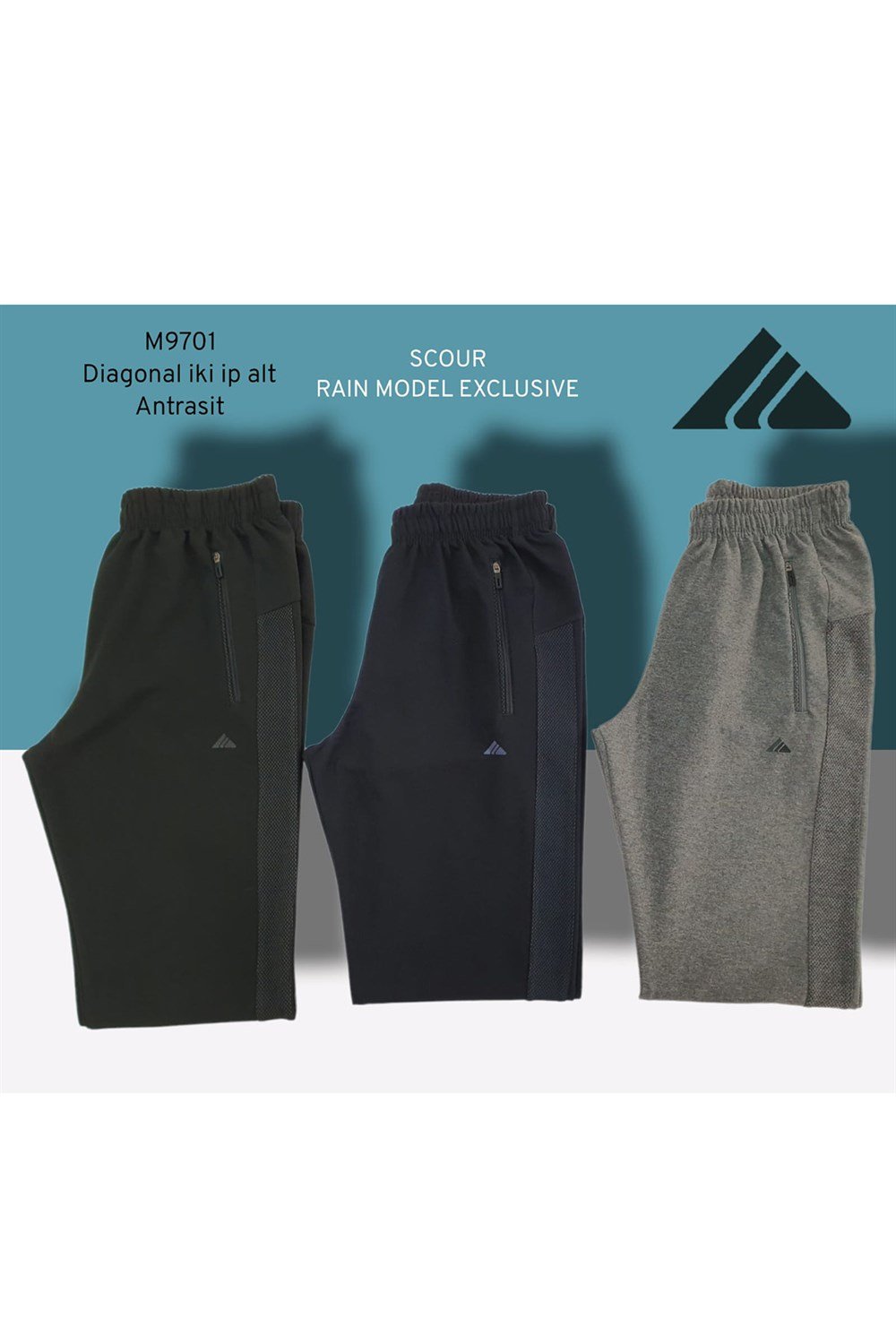 Erkek Eşofman altı petek doku şeritli 3 fermuarlı M9701 Antrasit