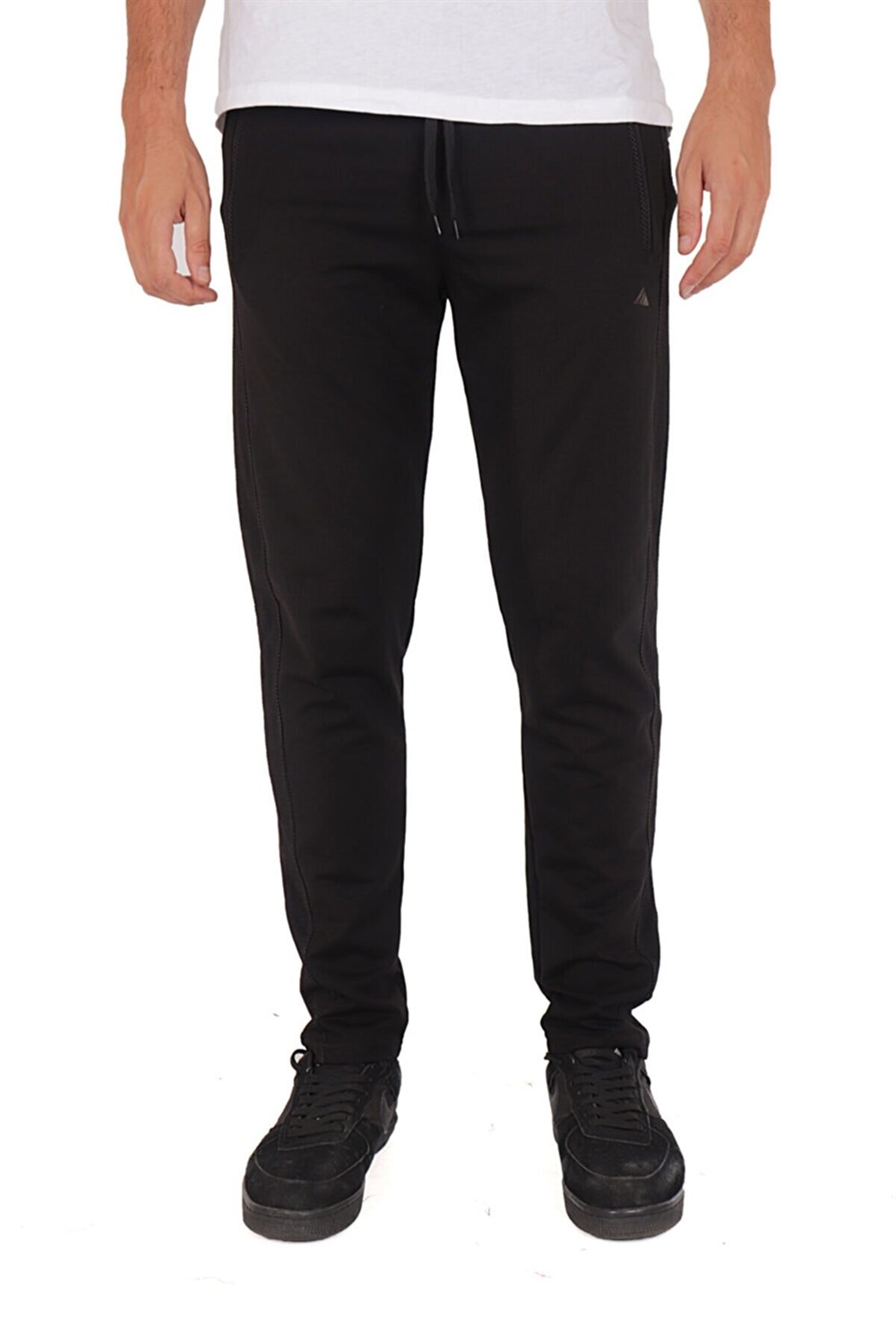 Erkek Eşofman altı petek doku şeritli 3 fermuarlı M9701 Siyah