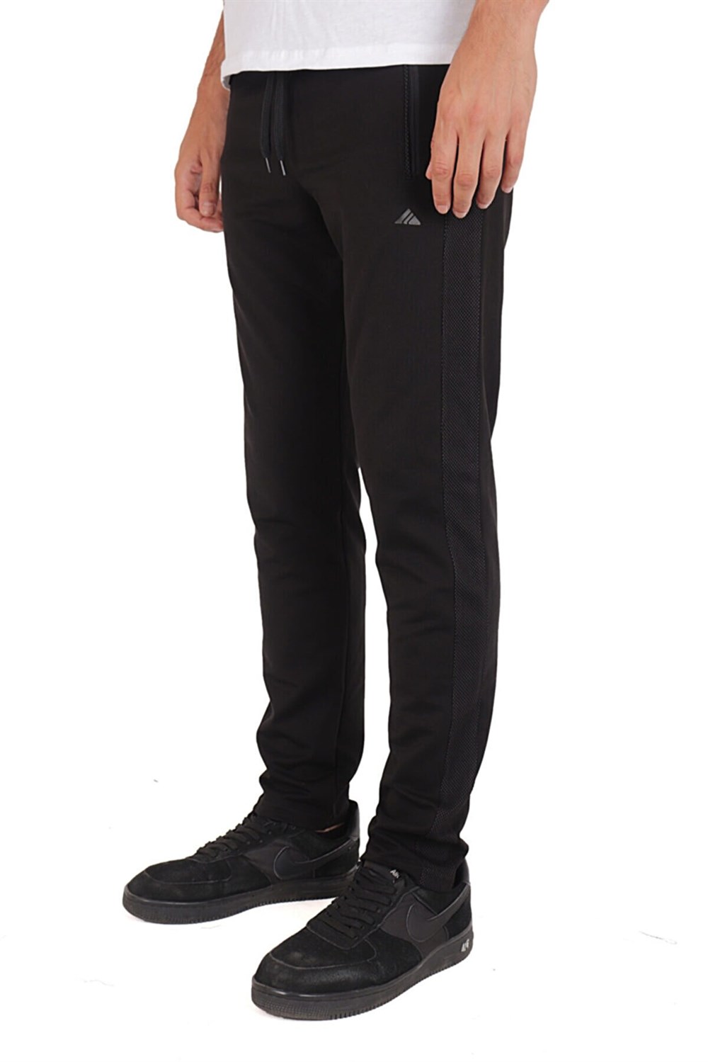 Erkek Eşofman altı petek doku şeritli 3 fermuarlı M9701 Siyah