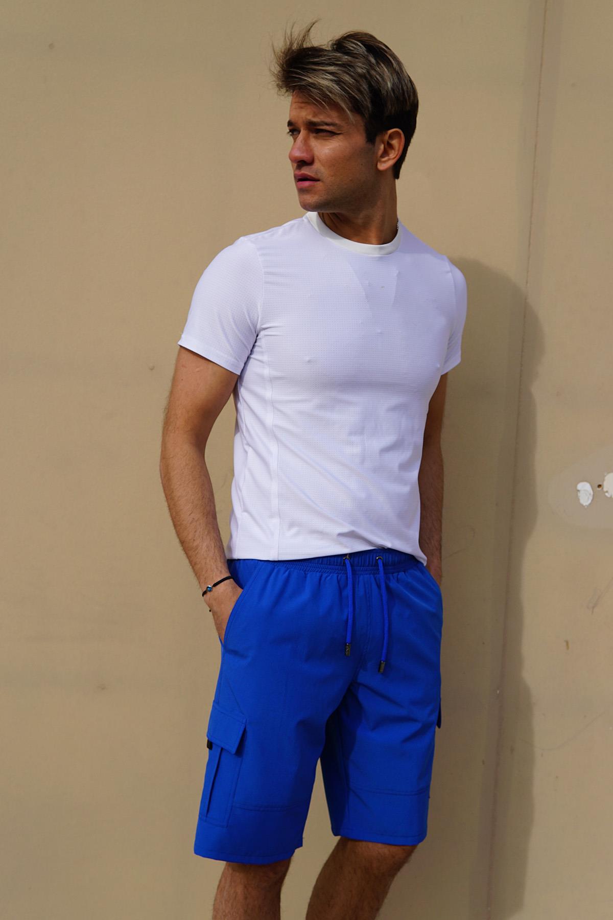 Erkek Havuz Deniz Kargo Cep Şort Düz 444 Saks