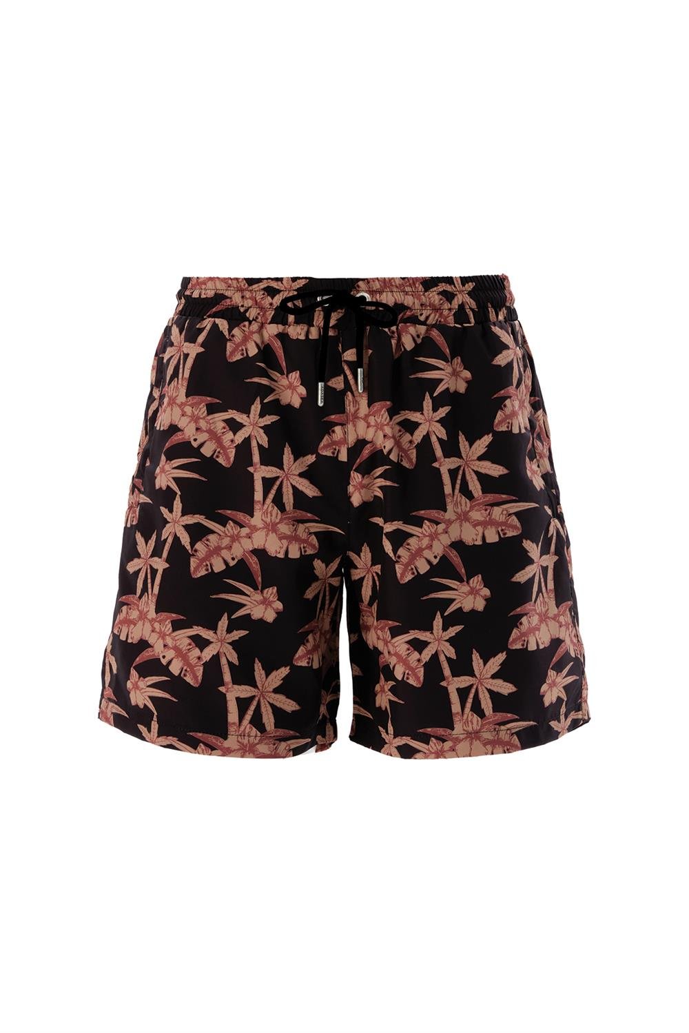 Erkek Havuz Deniz Şort Desenli Adofo S121 Siyah