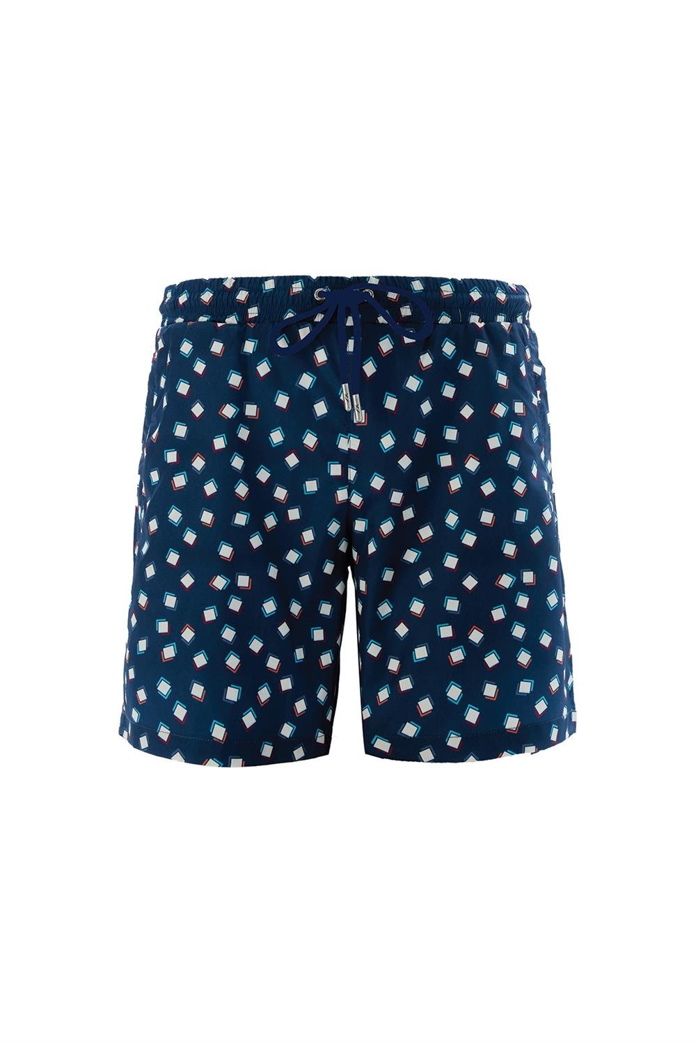 Erkek Havuz Deniz Şort Desenli Akannı S125 Koyu Lacivert