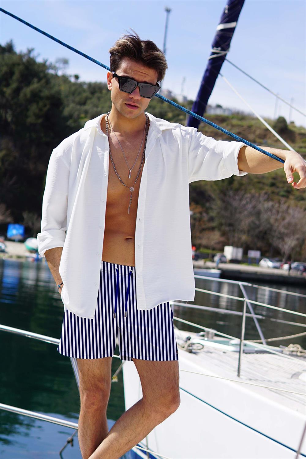 Erkek Havuz Deniz Uzun Şort Çizgili 106