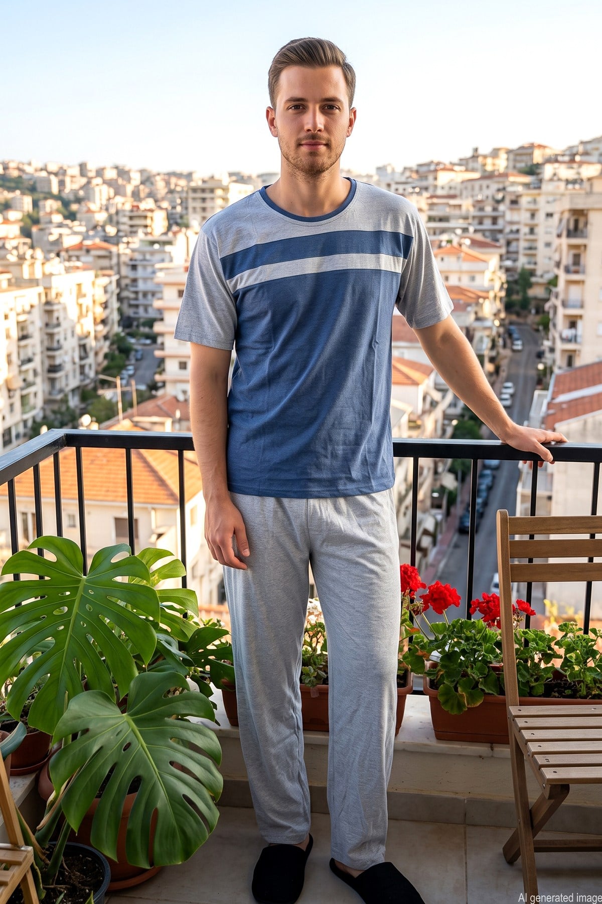 Erkek Kısa Kol Penye Pijama Takımı 3090 İndigo