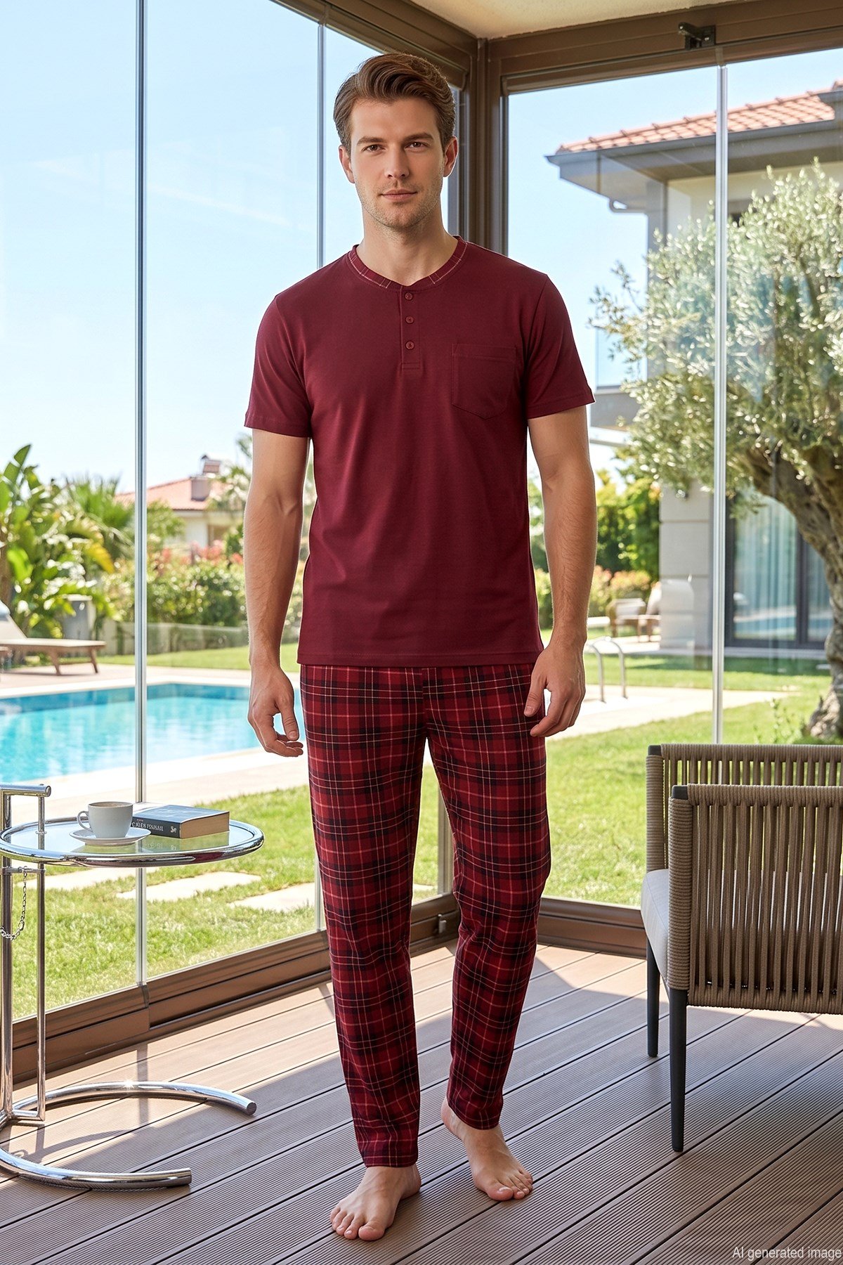 Erkek Kısa Kol Penye Pijama Takımı 3140 Bordo