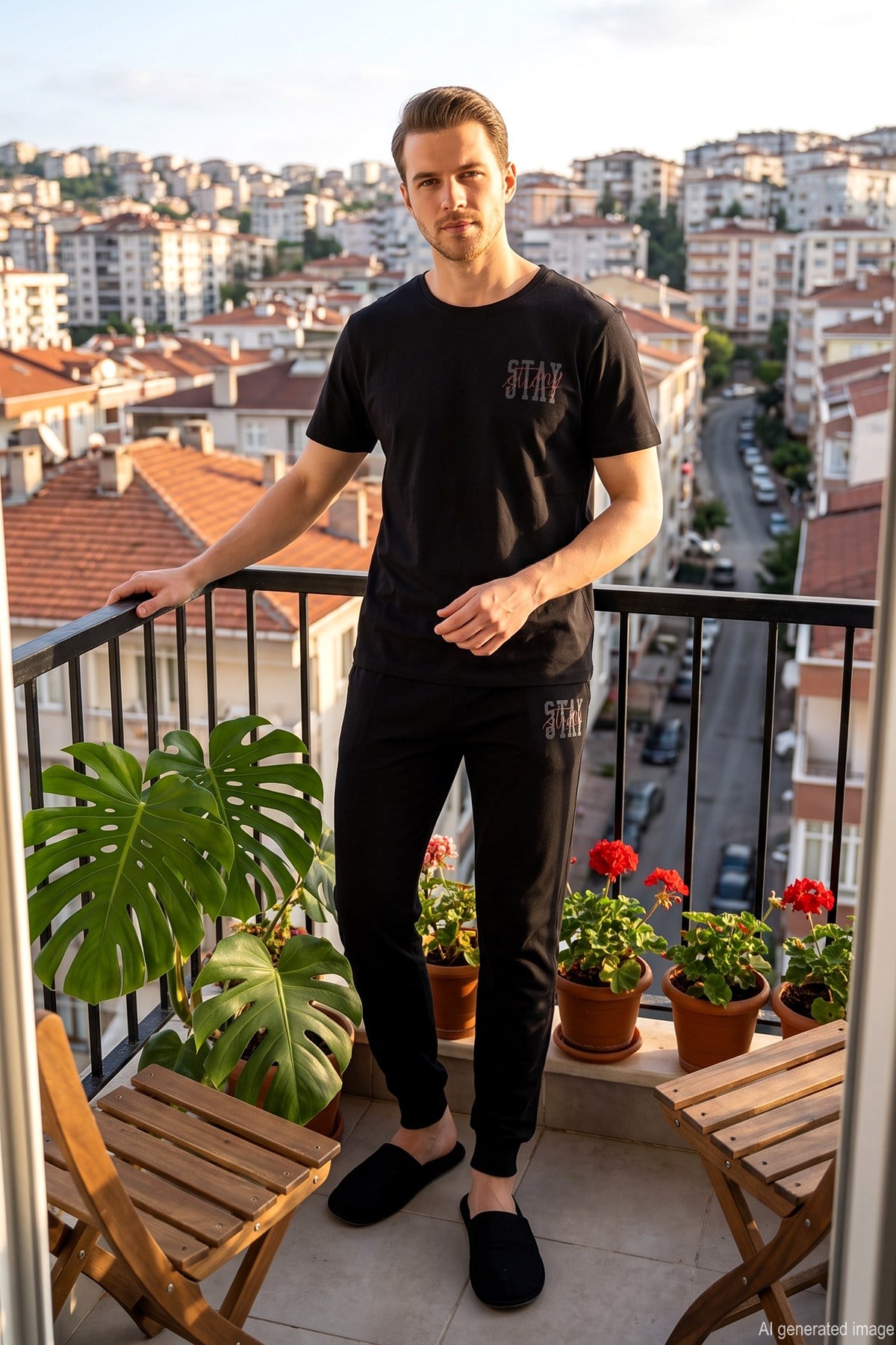 Erkek Kısa Kol Pijama Takımı 2394 Siyah