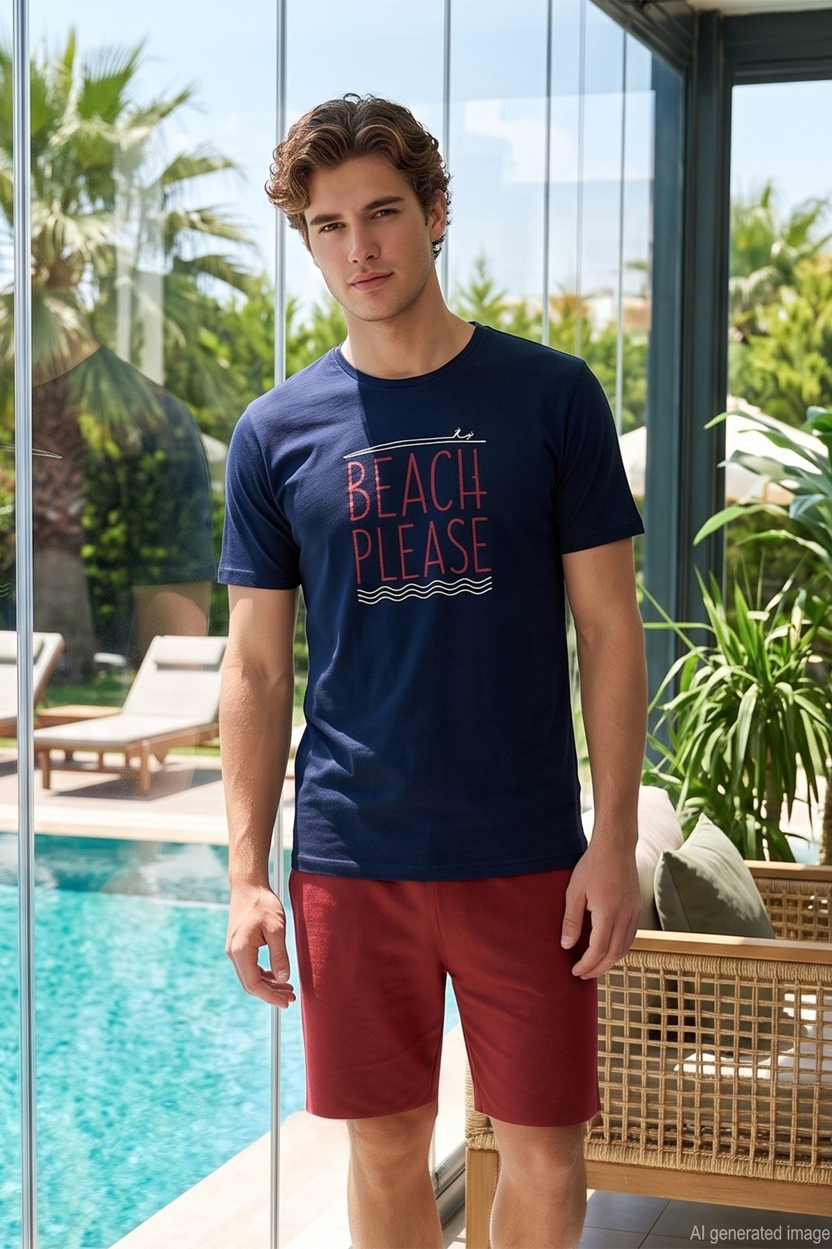 Erkek Kısa Kol Şortlu Pijama Takımı 4348 Lacivert02