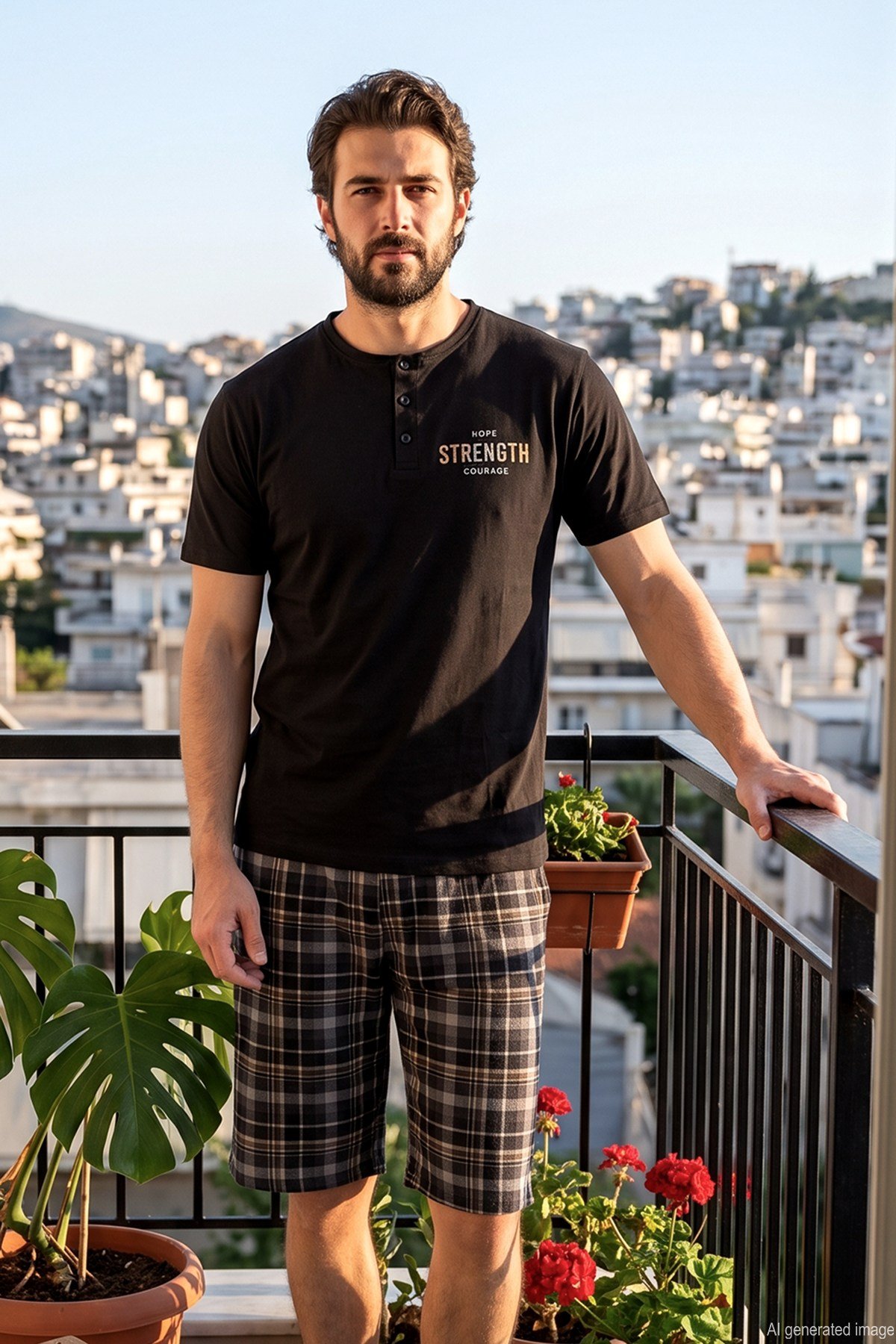 Erkek Kısa Kollu Şortlu Pamuklu Süprem Pijama Takımı 240358 Siyah