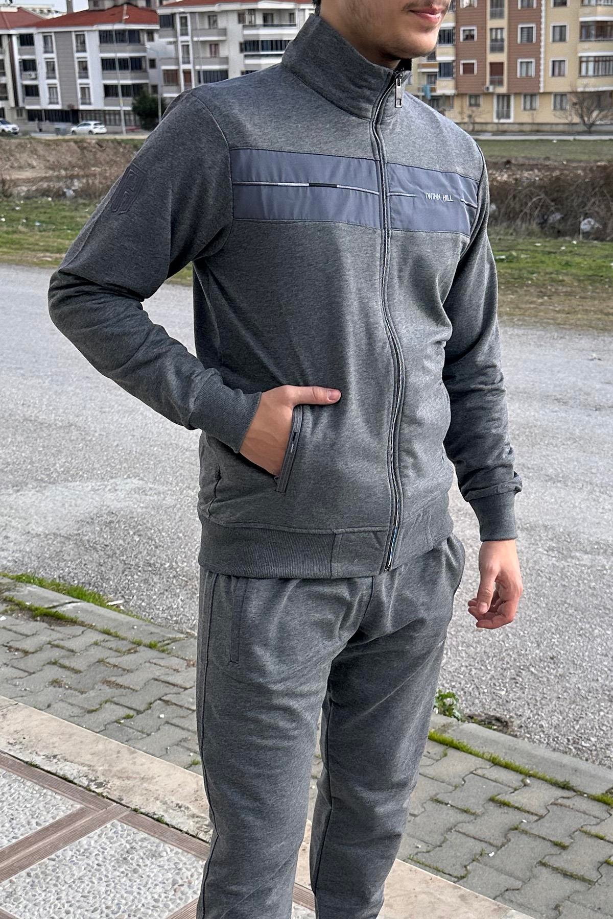 Erkek Likralı Penye Eşofman Takımı 2710 Gri