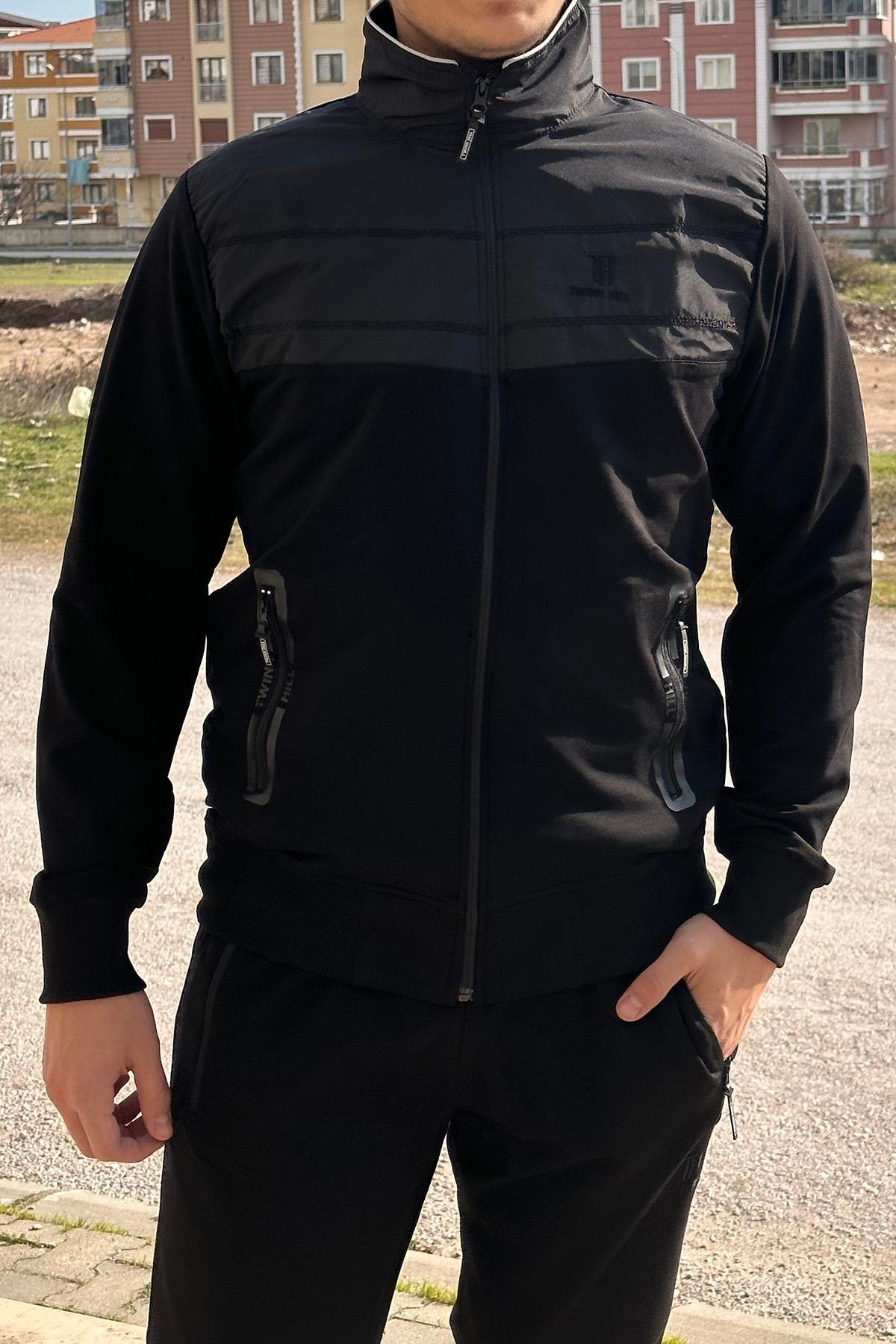 Erkek Likralı Penye Eşofman Takımı 2711 Siyah