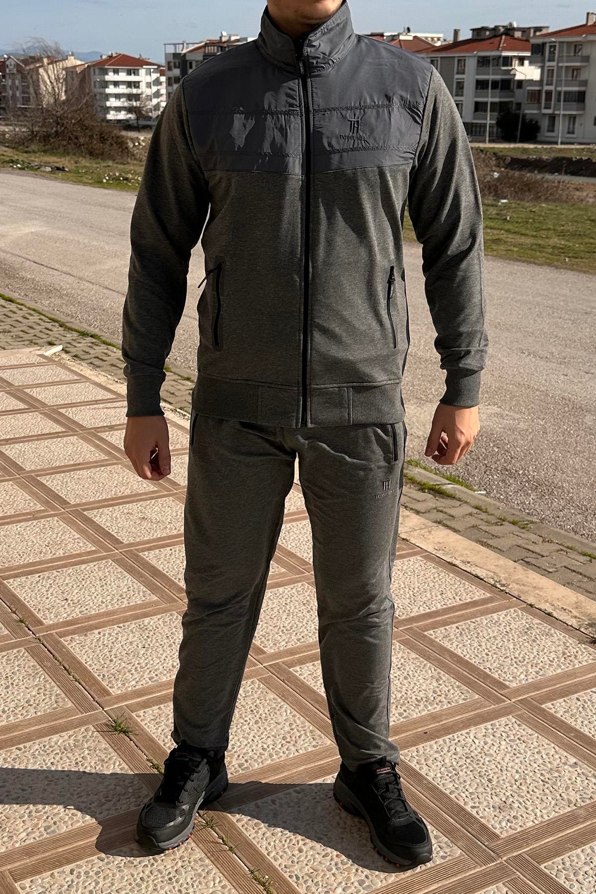 Erkek Likralı Penye Eşofman Takımı 2711 Gri