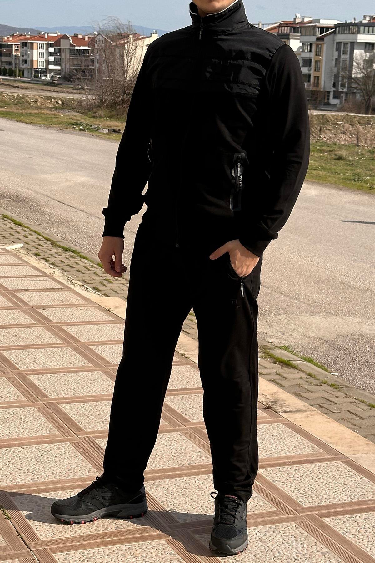 Erkek Likralı Penye Eşofman Takımı 2711 Siyah