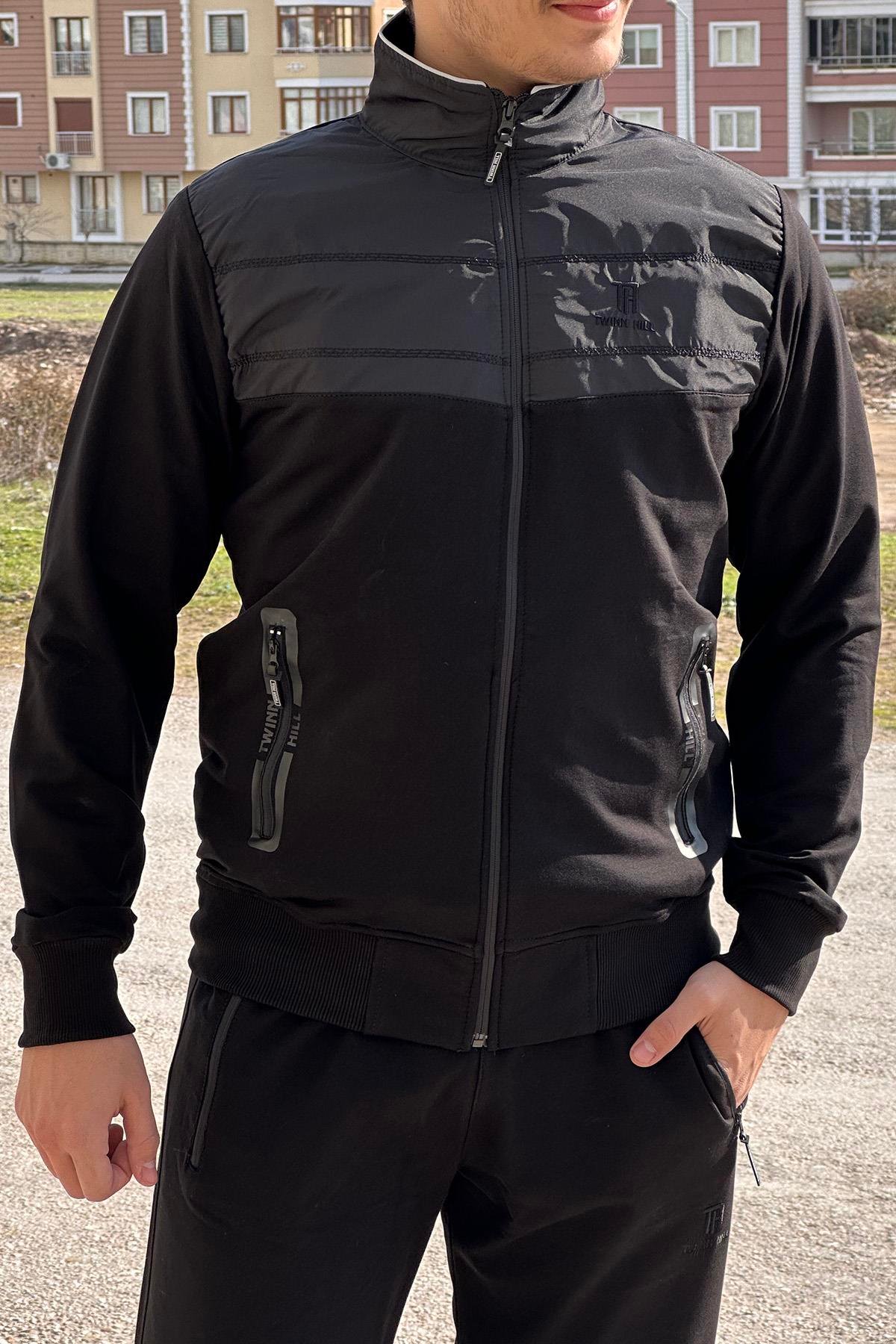 Erkek Likralı Penye Eşofman Takımı 2711 Siyah