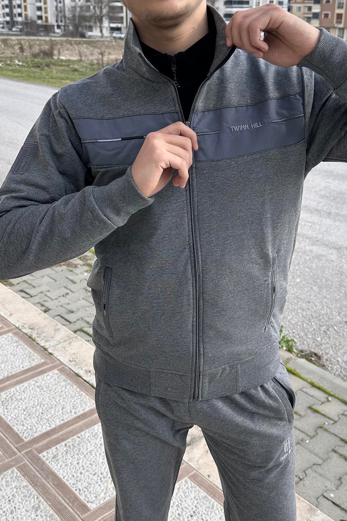 Erkek Likralı Penye Eşofman Takımı 2710 Gri