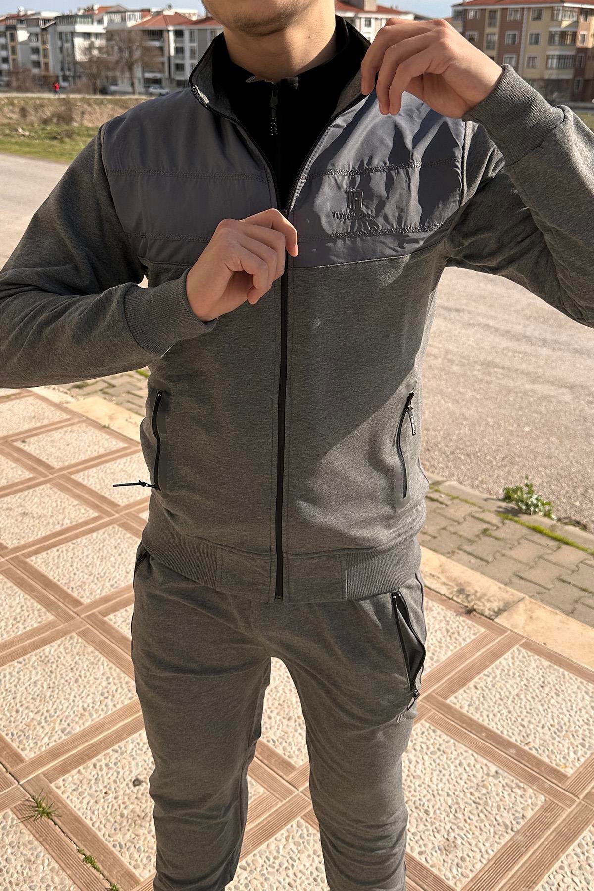 Erkek Likralı Penye Eşofman Takımı 2711 Gri