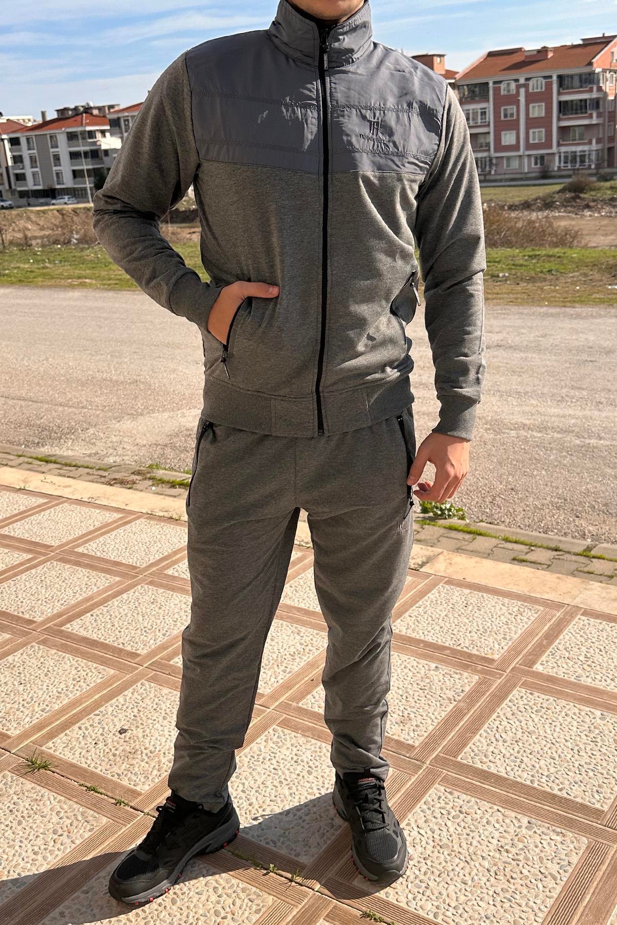 Erkek Likralı Penye Eşofman Takımı 2711 Gri