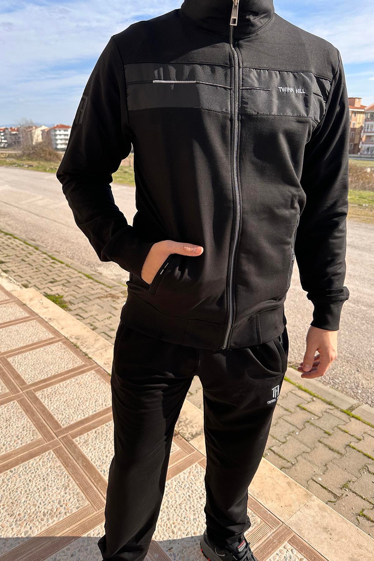 Erkek Likralı Penye Eşofman Takımı 2710 Siyah