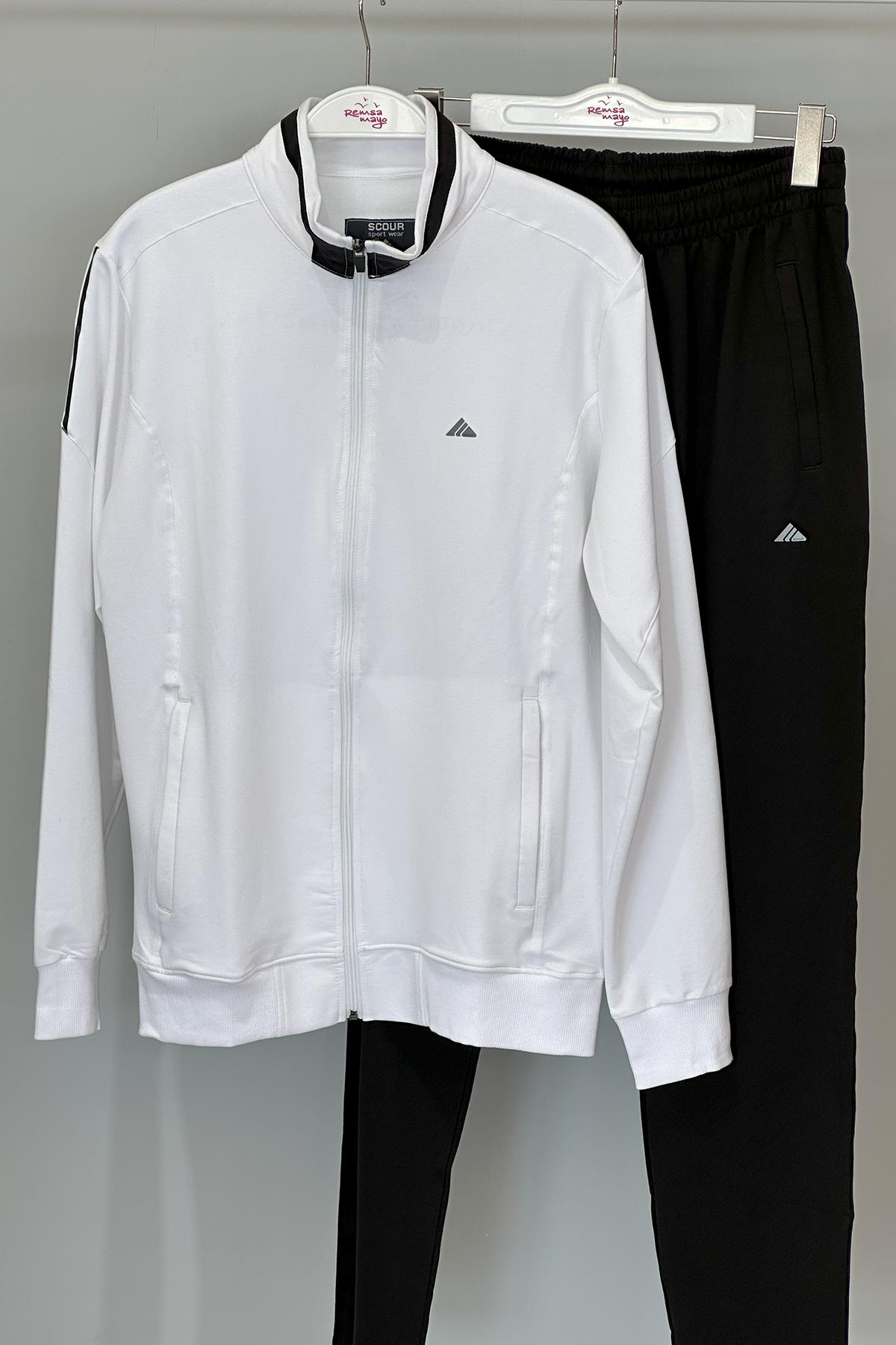 Erkek Likralı Penye Eşofman Takımı 3715 Beyaz