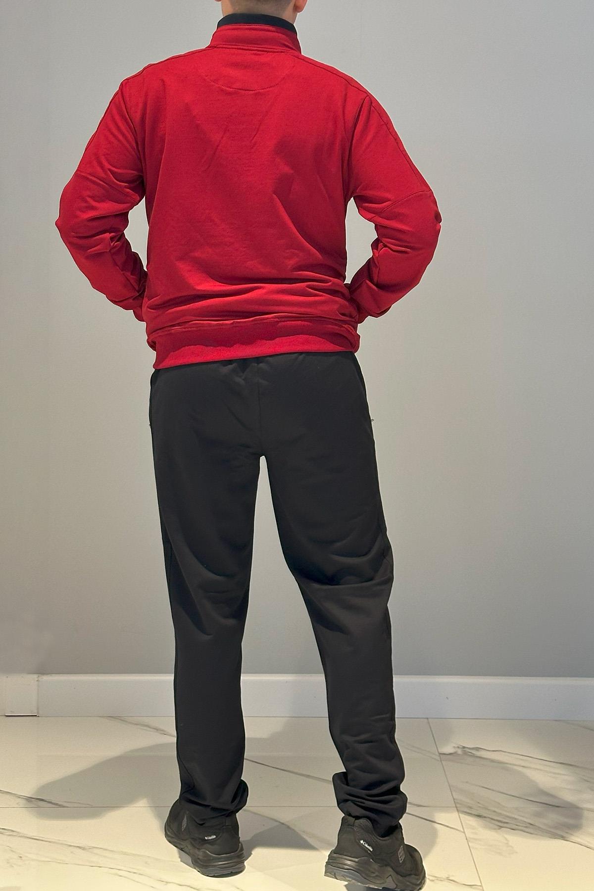 Erkek Likralı Penye Ribana Eşofman Takımı 3719 Bordo