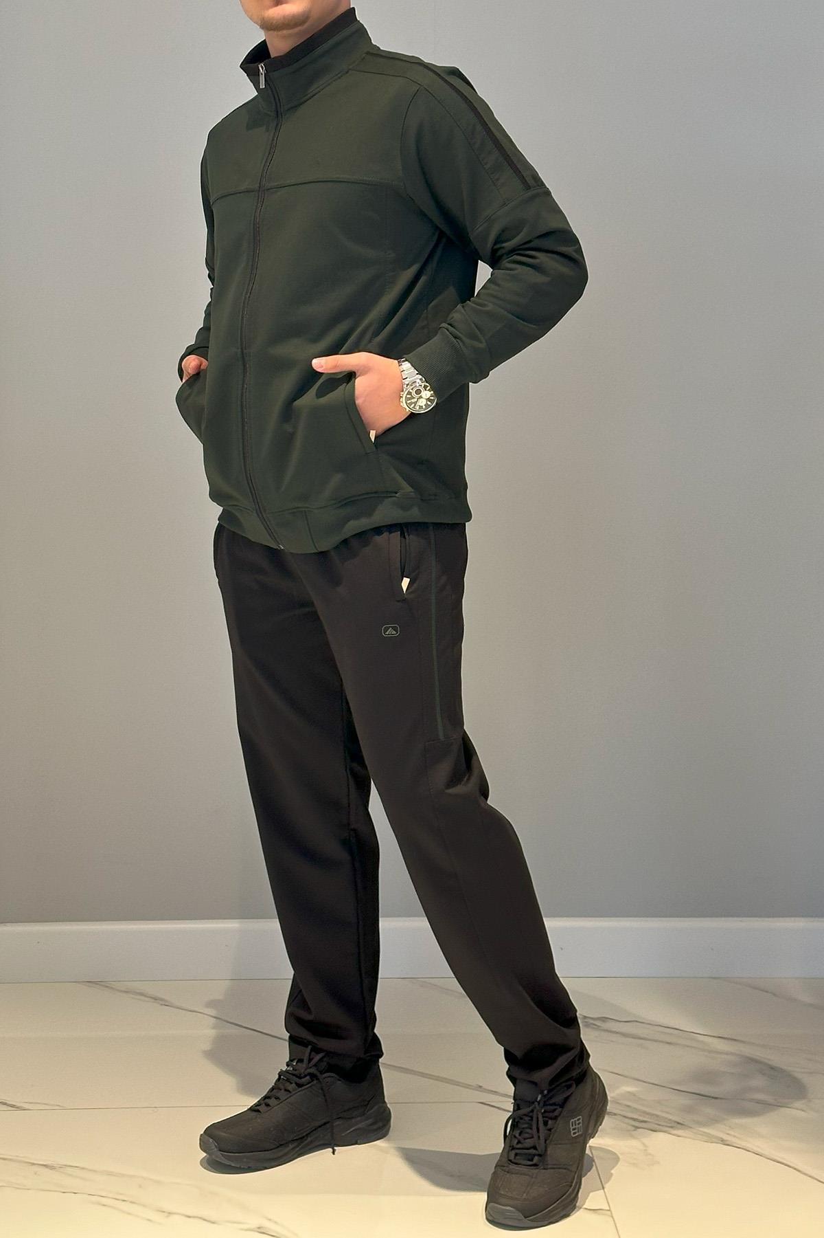 Erkek Likralı Penye Ribana Eşofman Takımı 3719 Yeşil