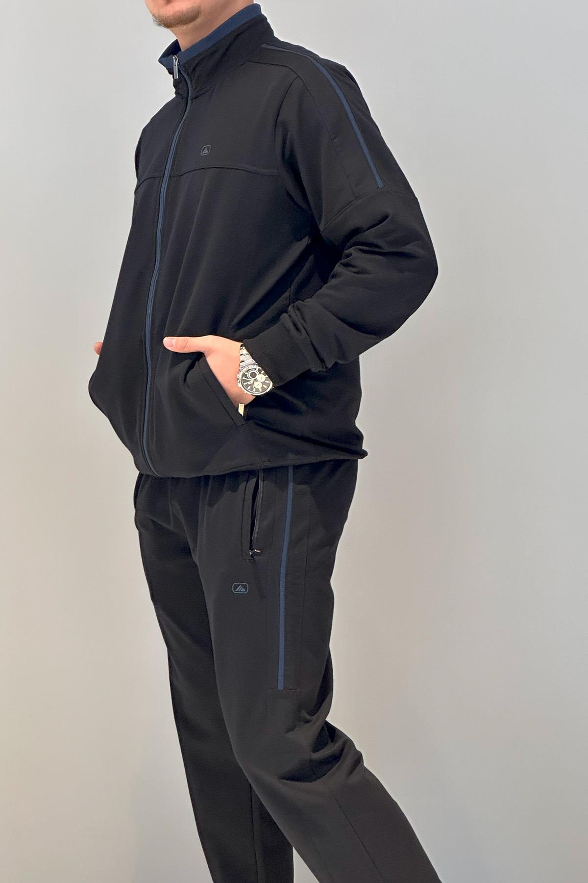 Erkek Likralı Penye Ribana Eşofman Takımı 3719 Lacivert