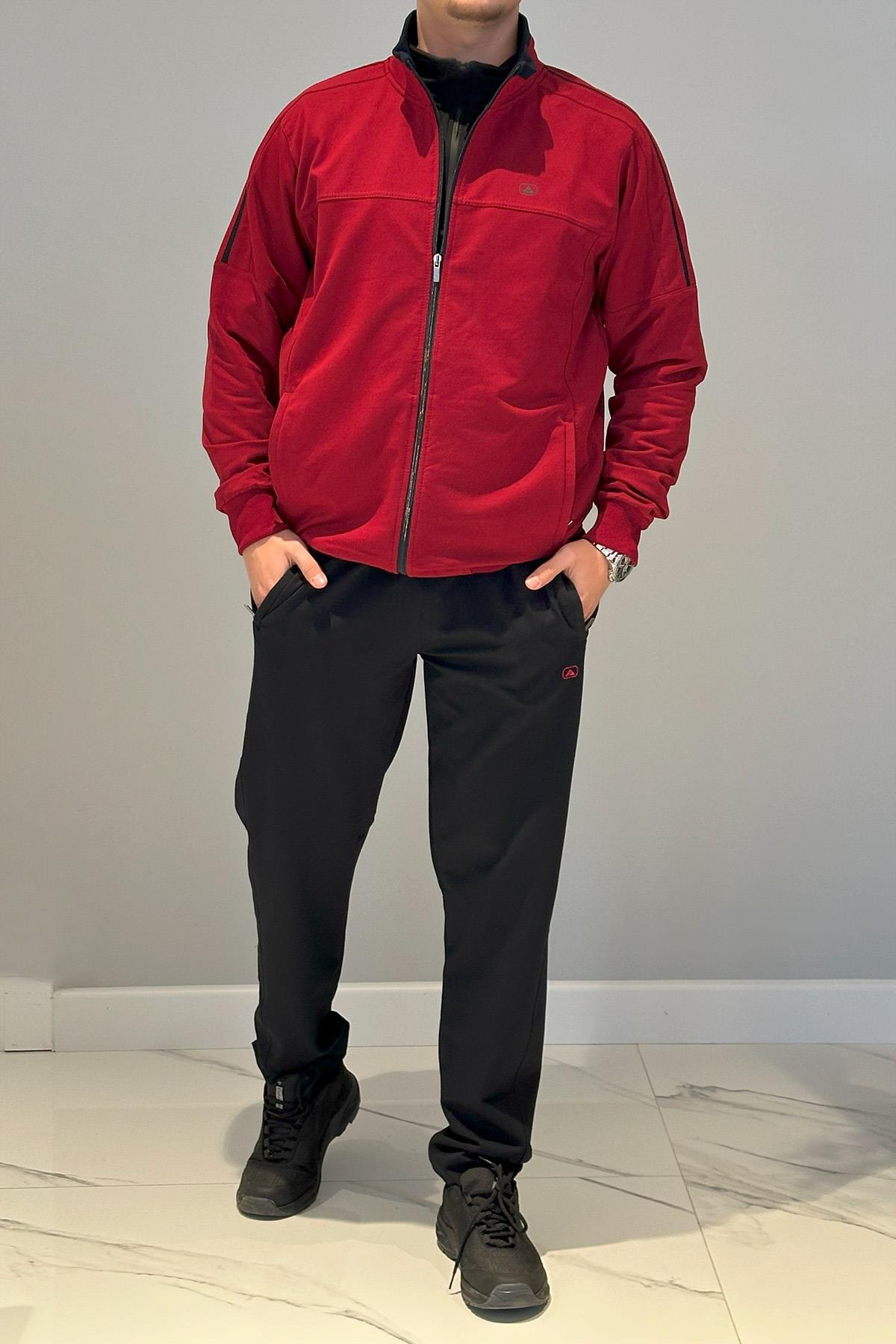 Erkek Likralı Penye Ribana Eşofman Takımı 3719 Bordo