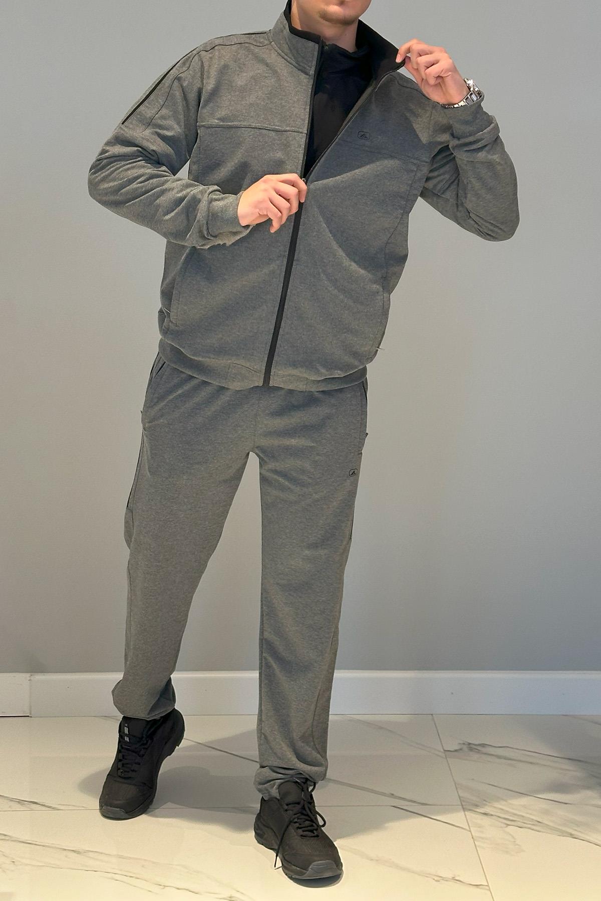 Erkek Likralı Penye Ribana Eşofman Takımı 3719 Antrasit