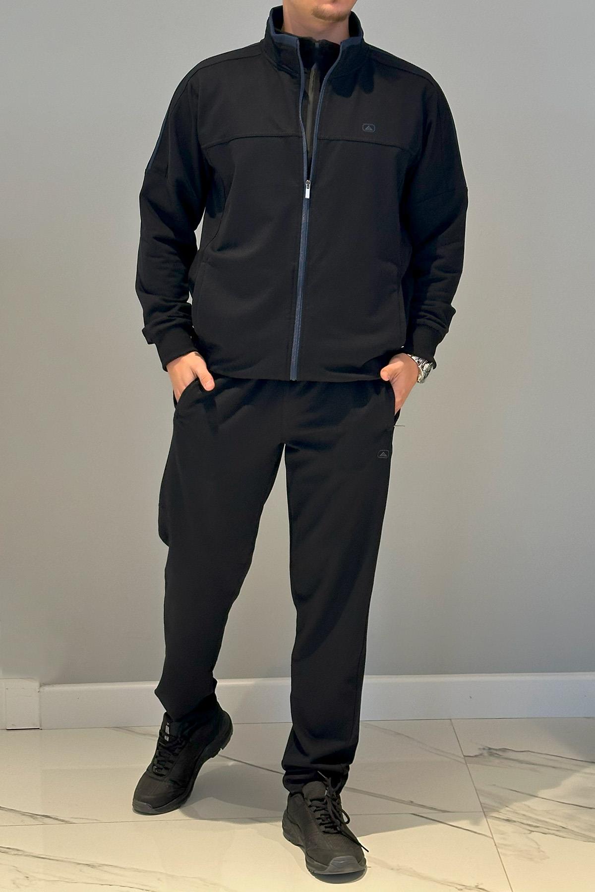 Erkek Likralı Penye Ribana Eşofman Takımı 3719 Lacivert