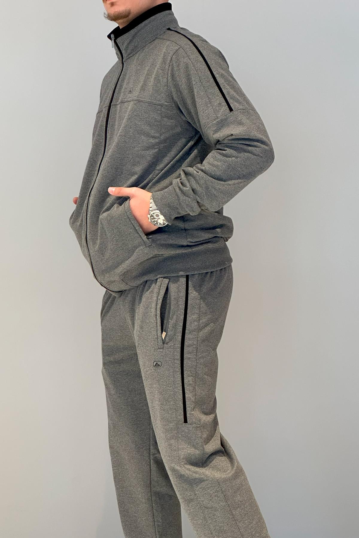 Erkek Likralı Penye Ribana Eşofman Takımı 3719 Antrasit