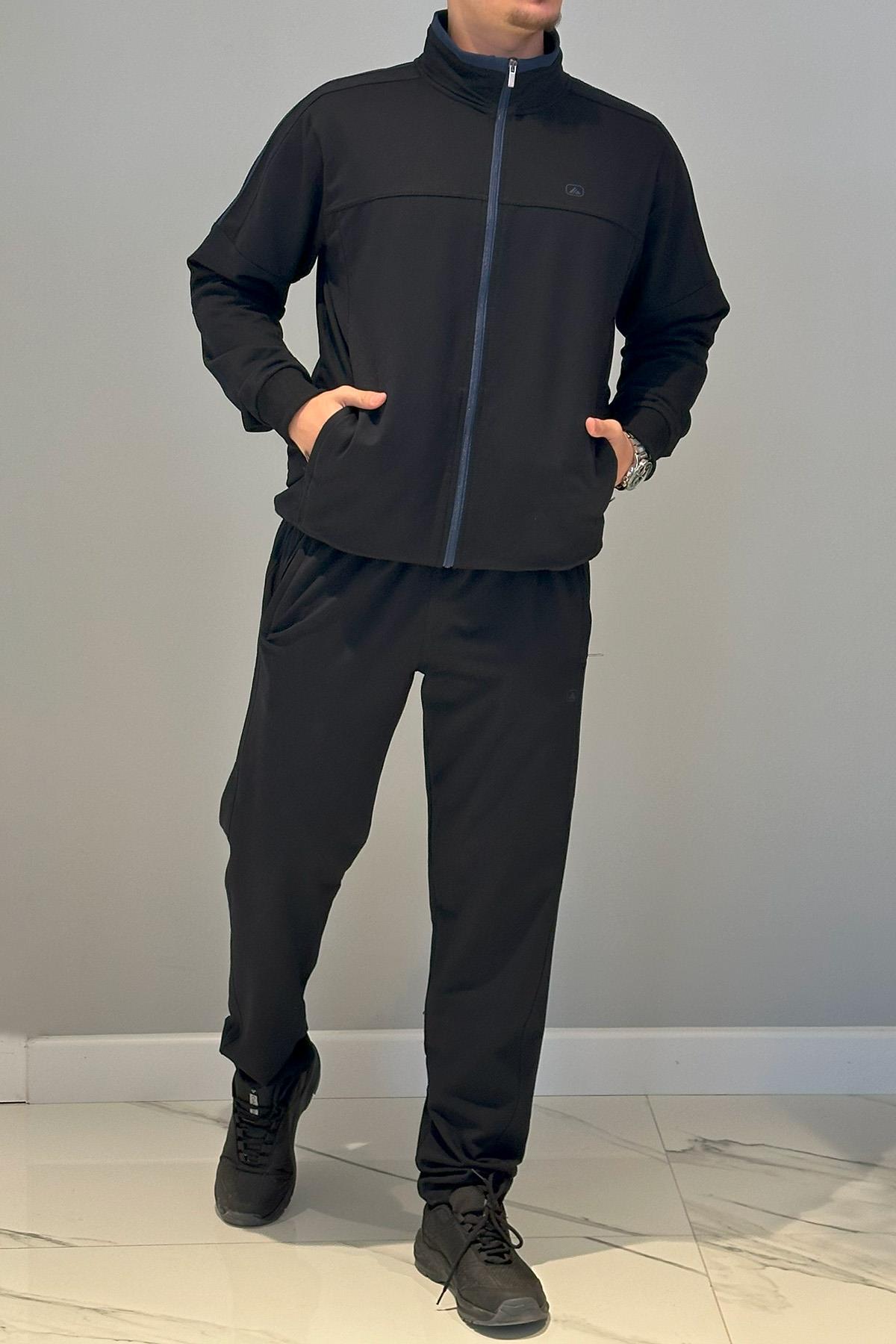 Erkek Likralı Penye Ribana Eşofman Takımı 3719 Lacivert