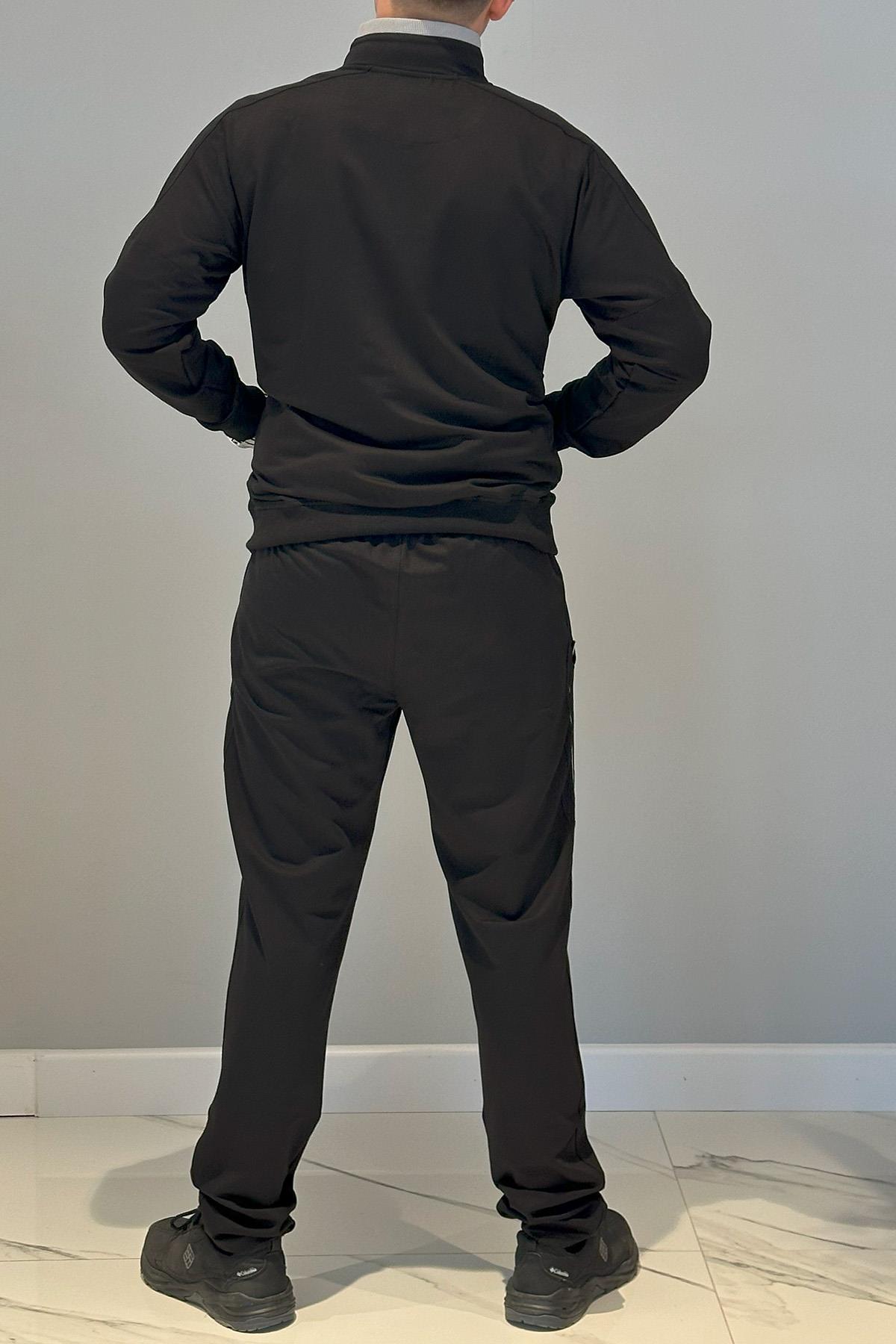 Erkek Likralı Penye Ribana Eşofman Takımı 3719 Siyah