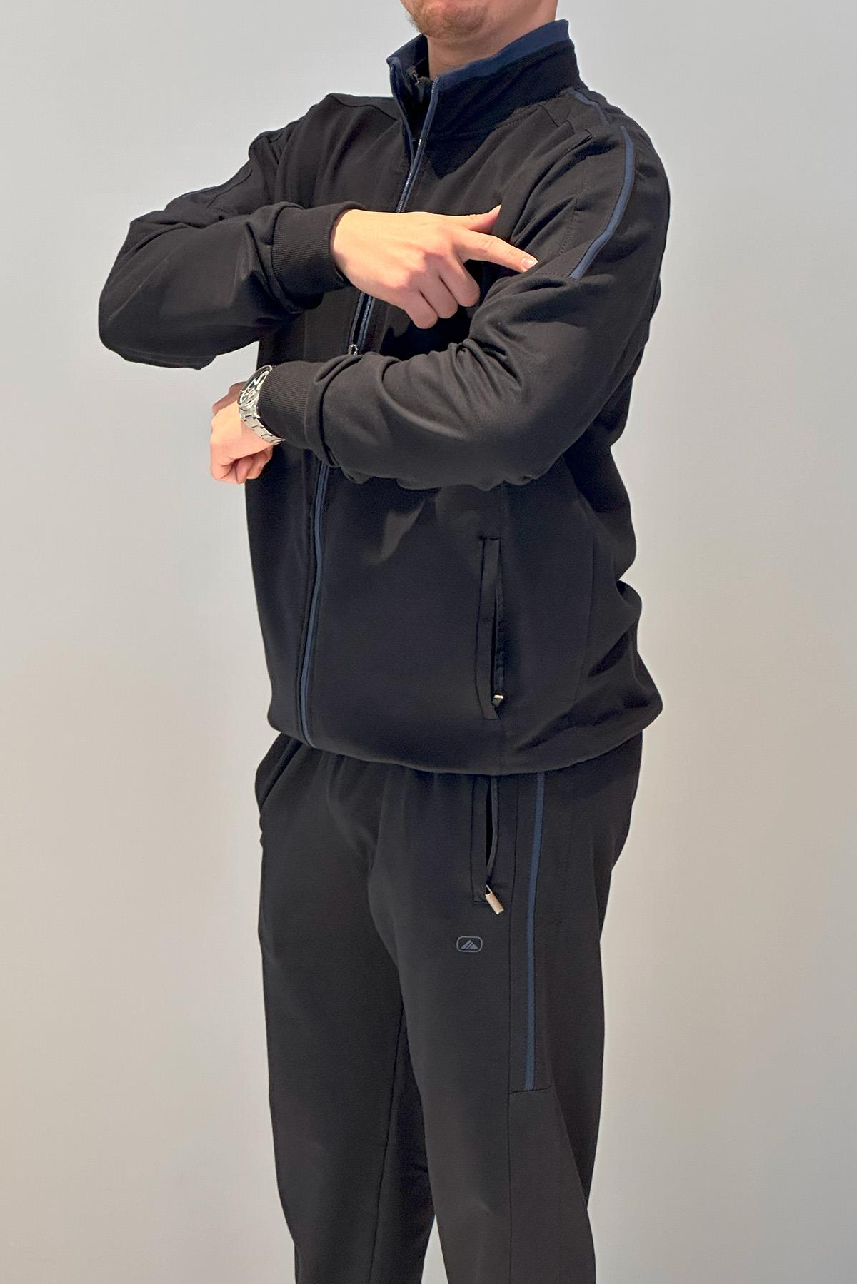 Erkek Likralı Penye Ribana Eşofman Takımı 3719 Lacivert