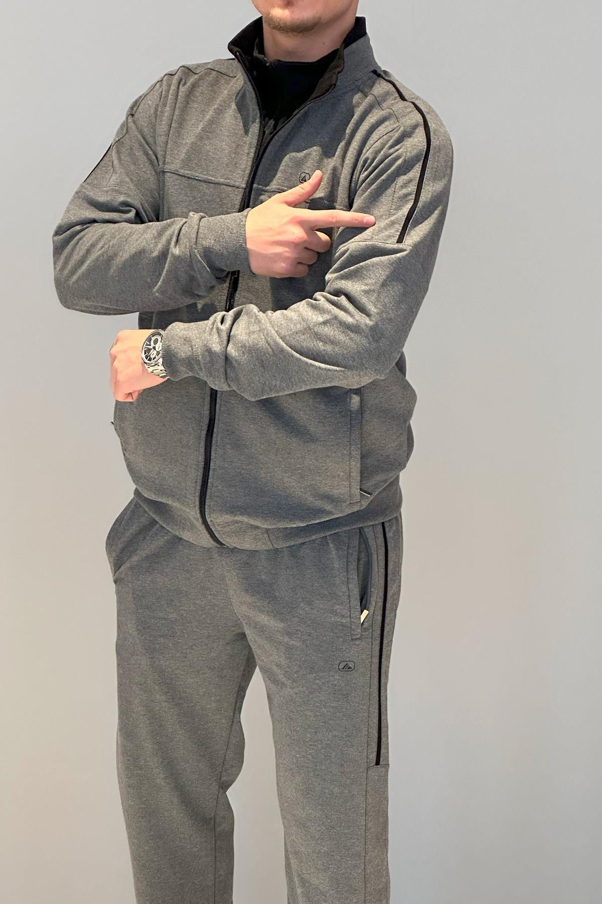 Erkek Likralı Penye Ribana Eşofman Takımı 3719 Antrasit