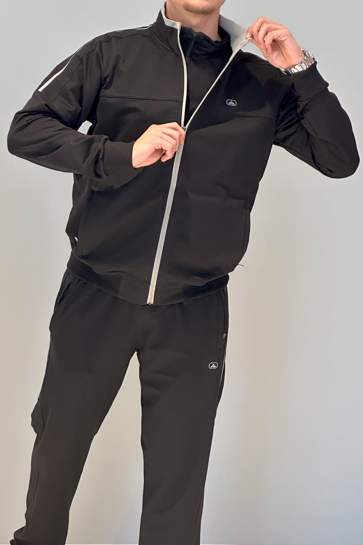 Erkek Likralı Penye Ribana Eşofman Takımı 3719 Siyah