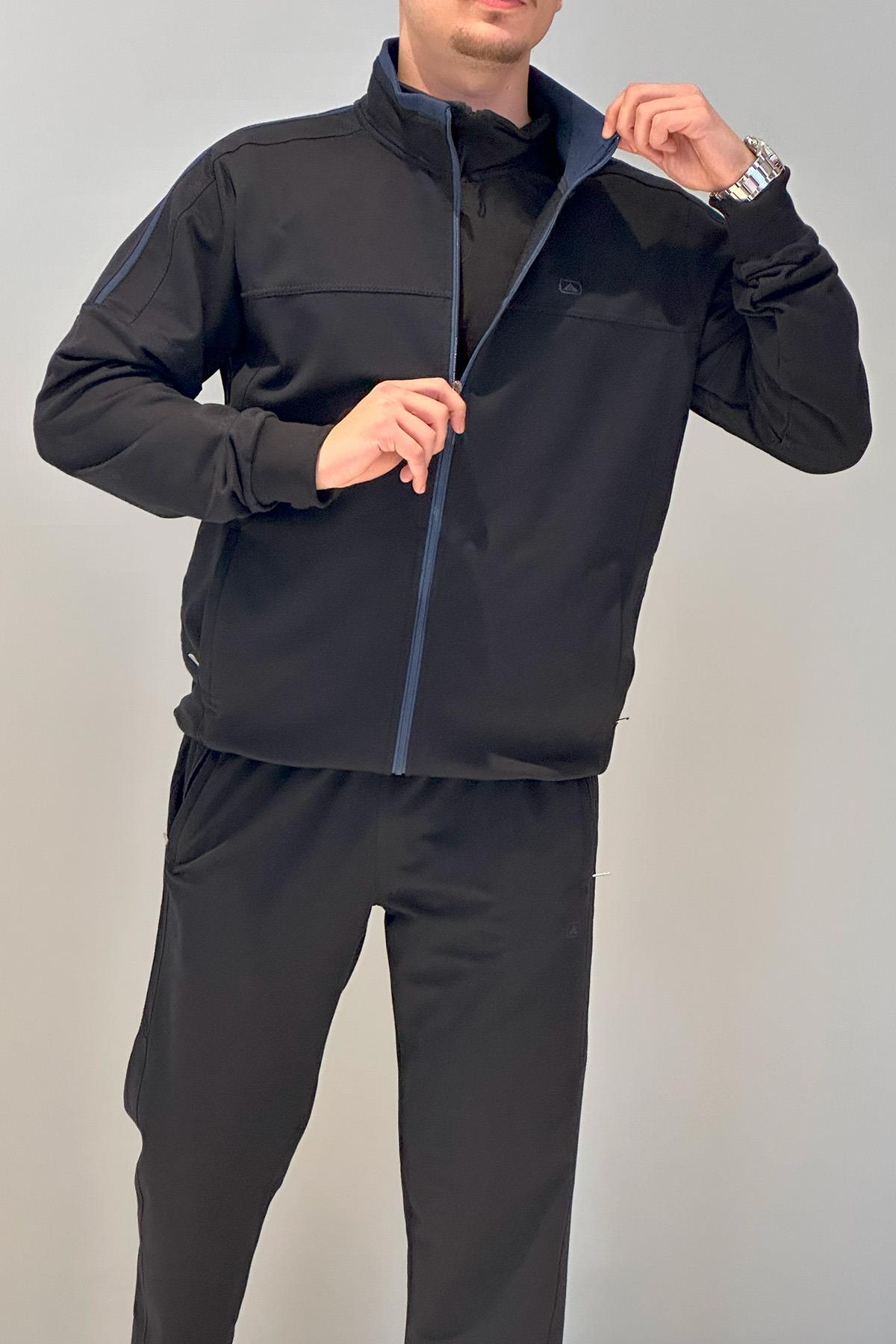 Erkek Likralı Penye Ribana Eşofman Takımı 3719 Lacivert