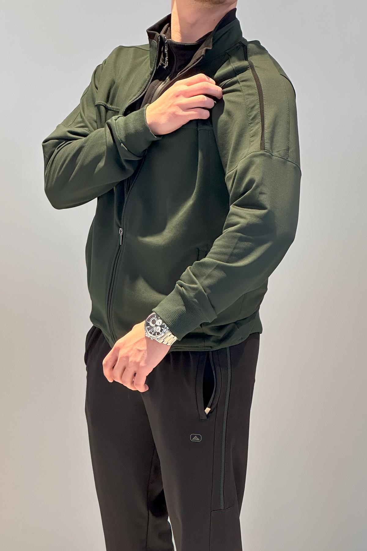 Erkek Likralı Penye Ribana Eşofman Takımı 3719 Yeşil