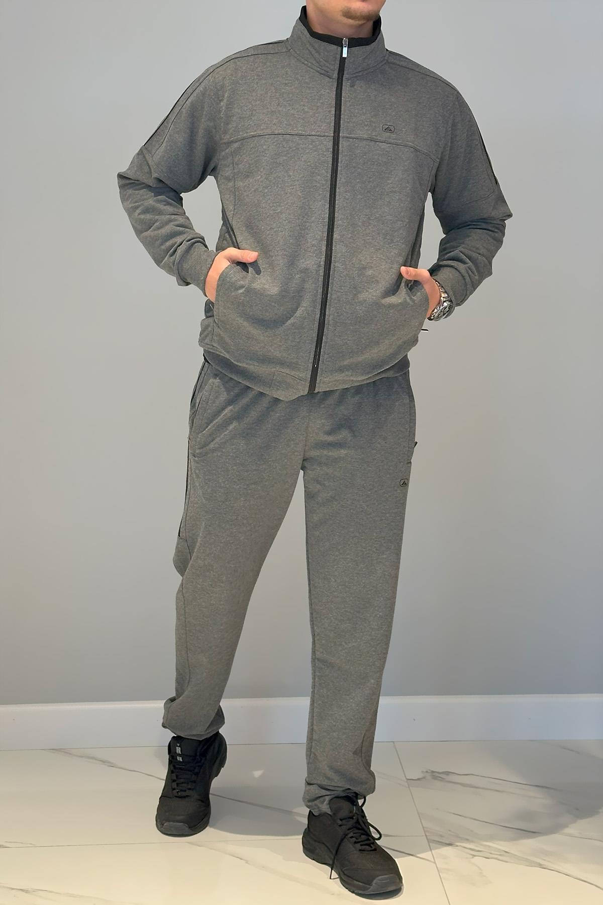 Erkek Likralı Penye Ribana Eşofman Takımı 3719 Antrasit