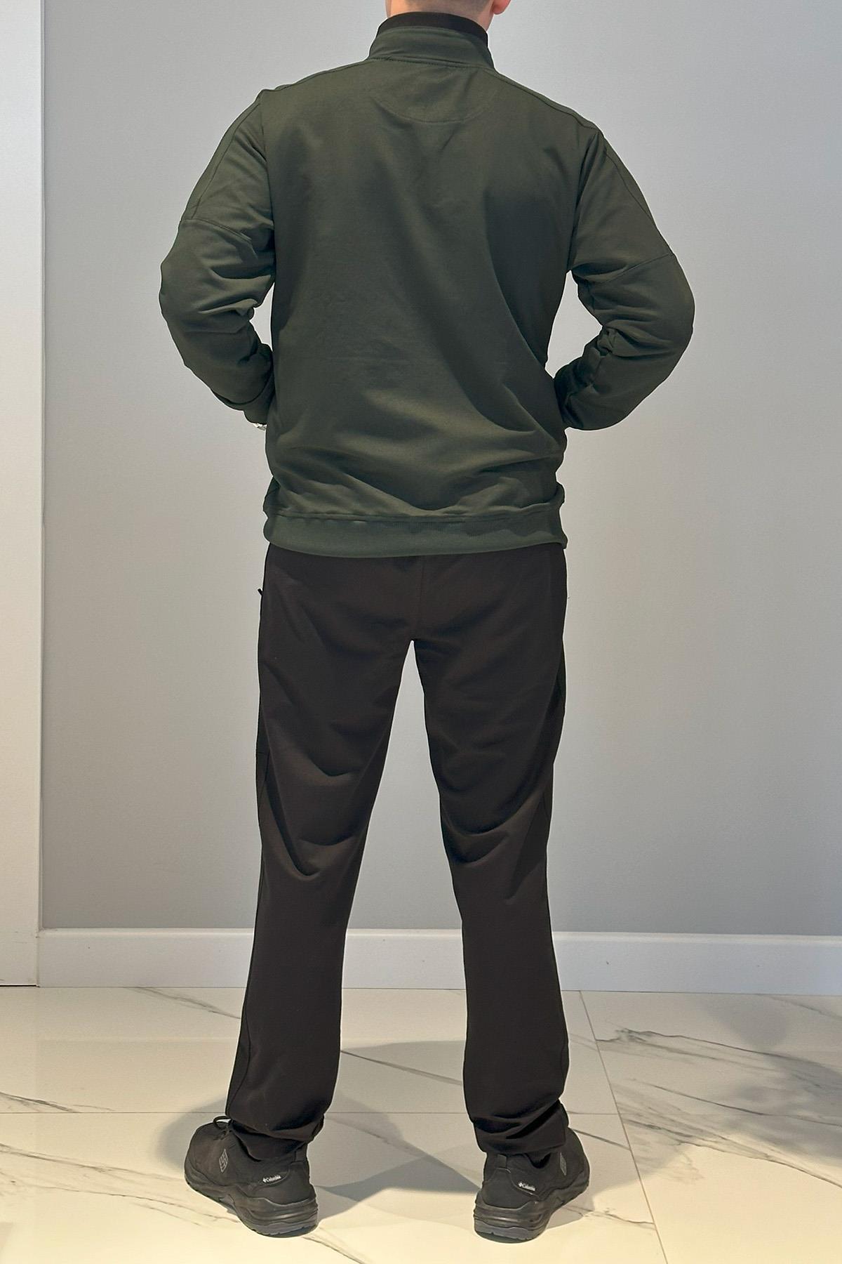 Erkek Likralı Penye Ribana Eşofman Takımı 3719 Yeşil