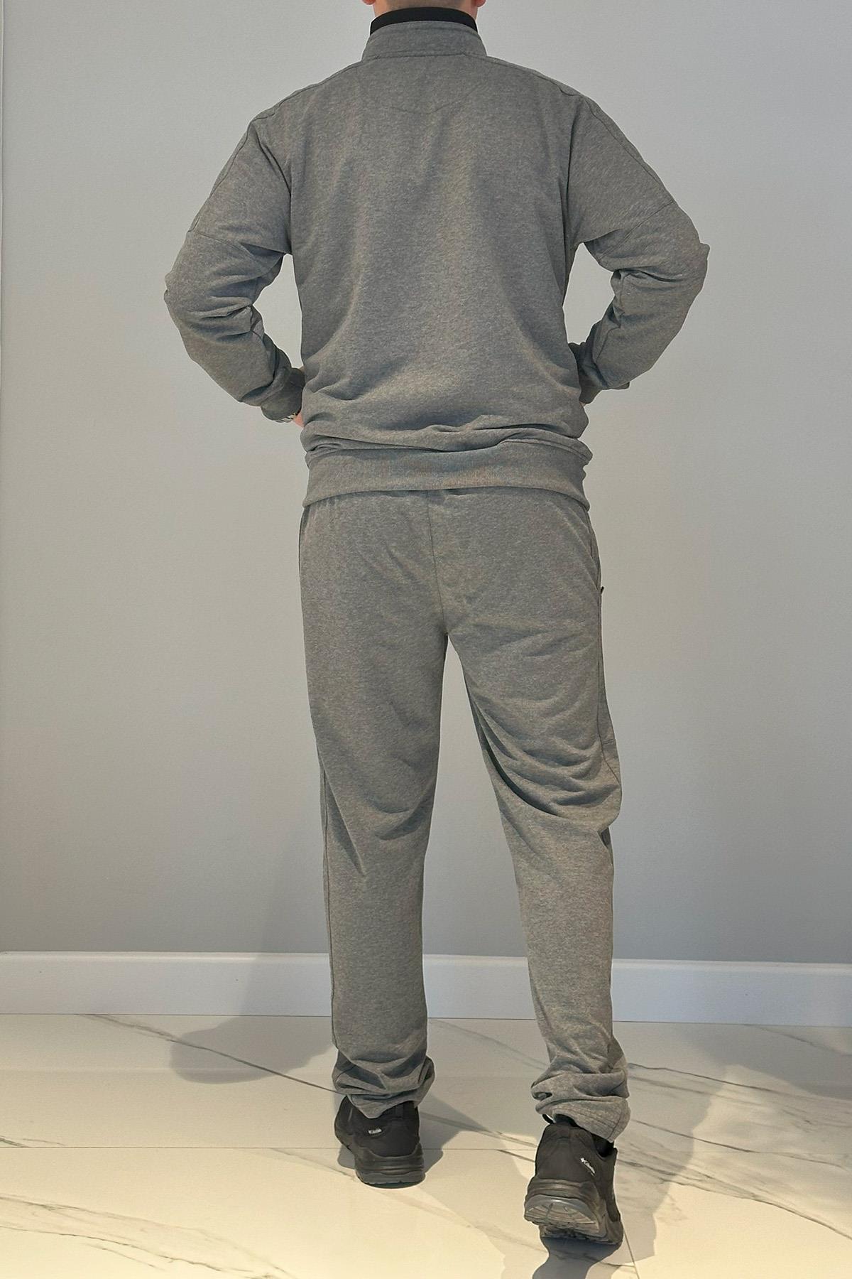 Erkek Likralı Penye Ribana Eşofman Takımı 3719 Antrasit